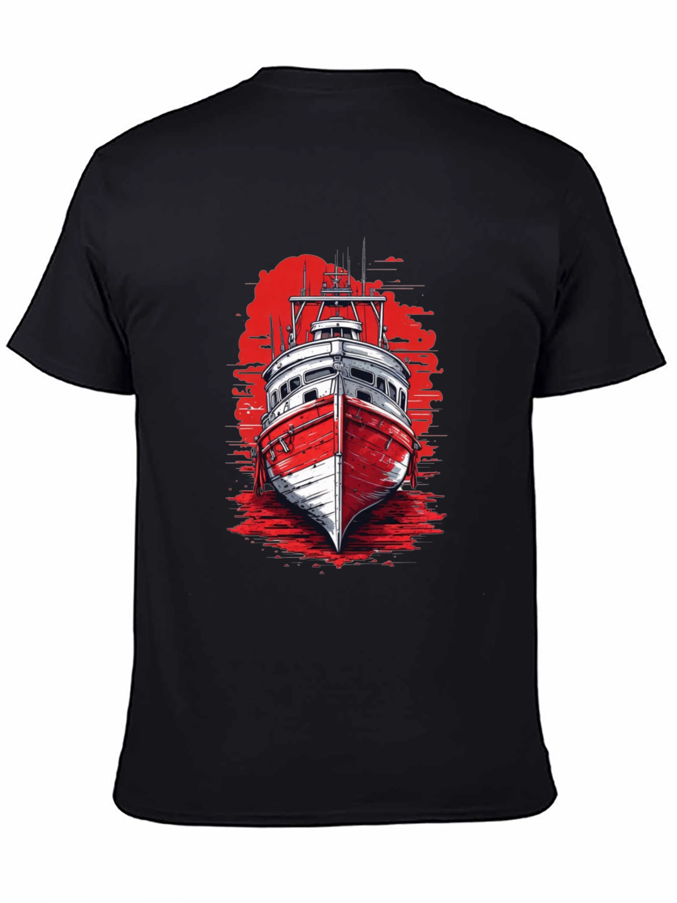 Nautical Boat Graphic Tee - Black Cotton T-Shirt