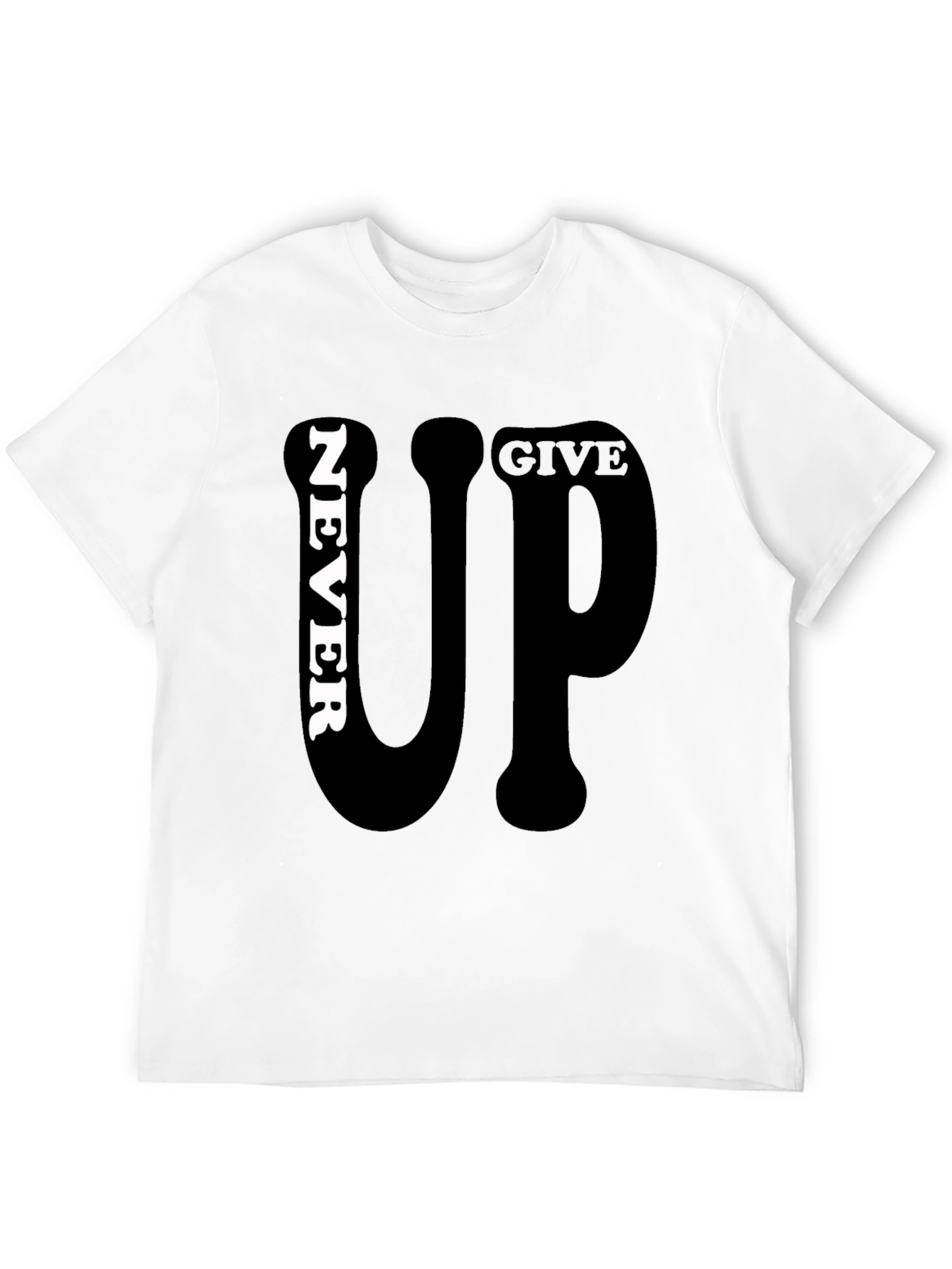 Never Give Up Graphic Print Mens Black T-Shirt