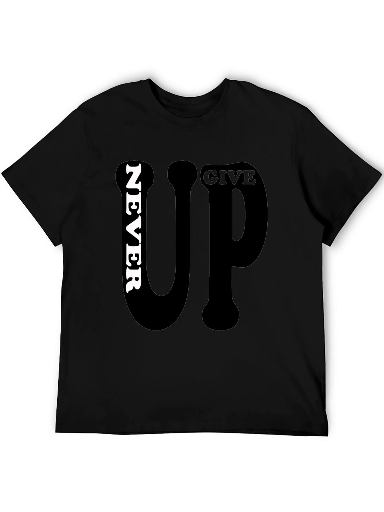 Never Give Up Graphic Print Mens Black T-Shirt