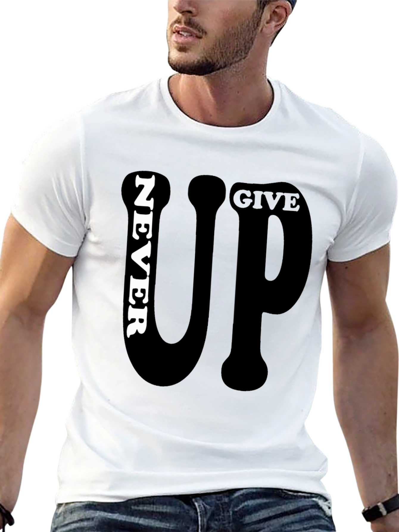 Never Give Up Graphic Print Mens Black T-Shirt