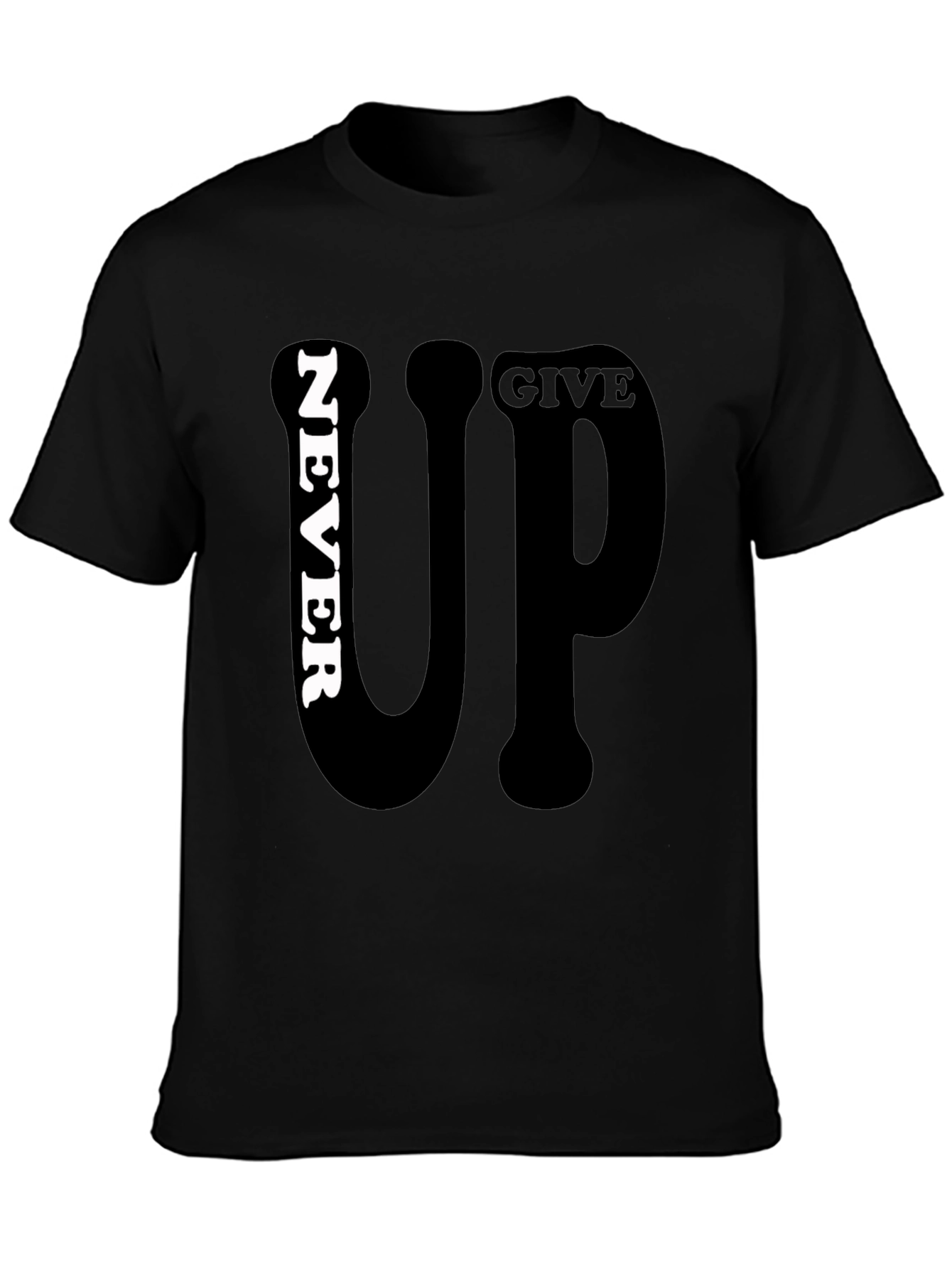 Never Give Up Graphic Print Mens Black T-Shirt