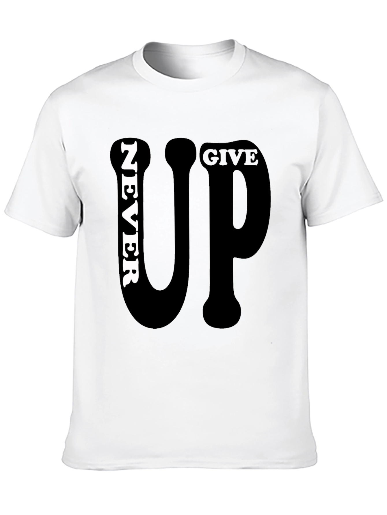Never Give Up Graphic Print Mens Black T-Shirt