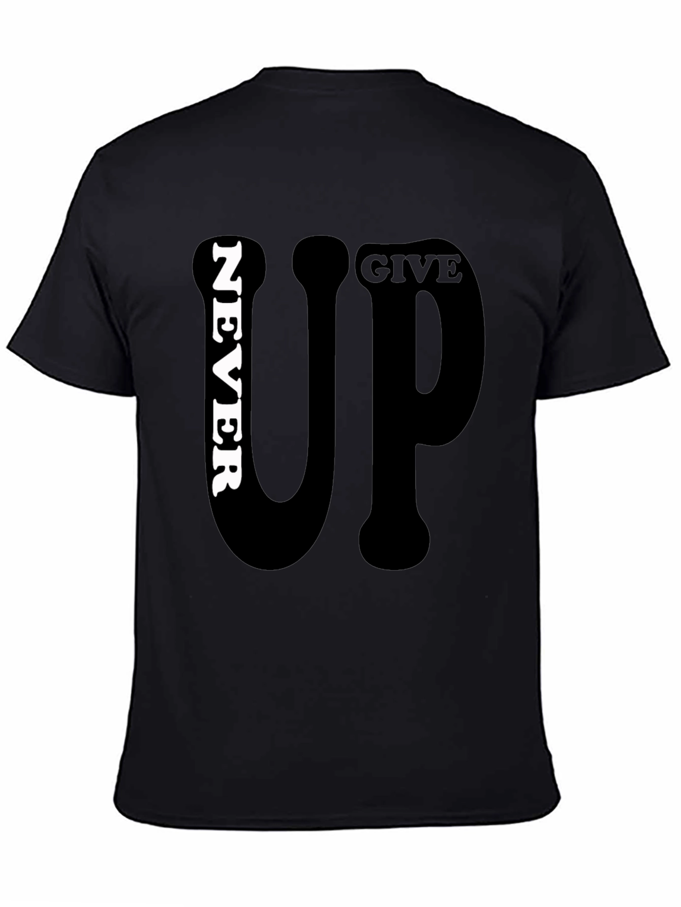 Never Give Up Graphic Print Mens Black T-Shirt