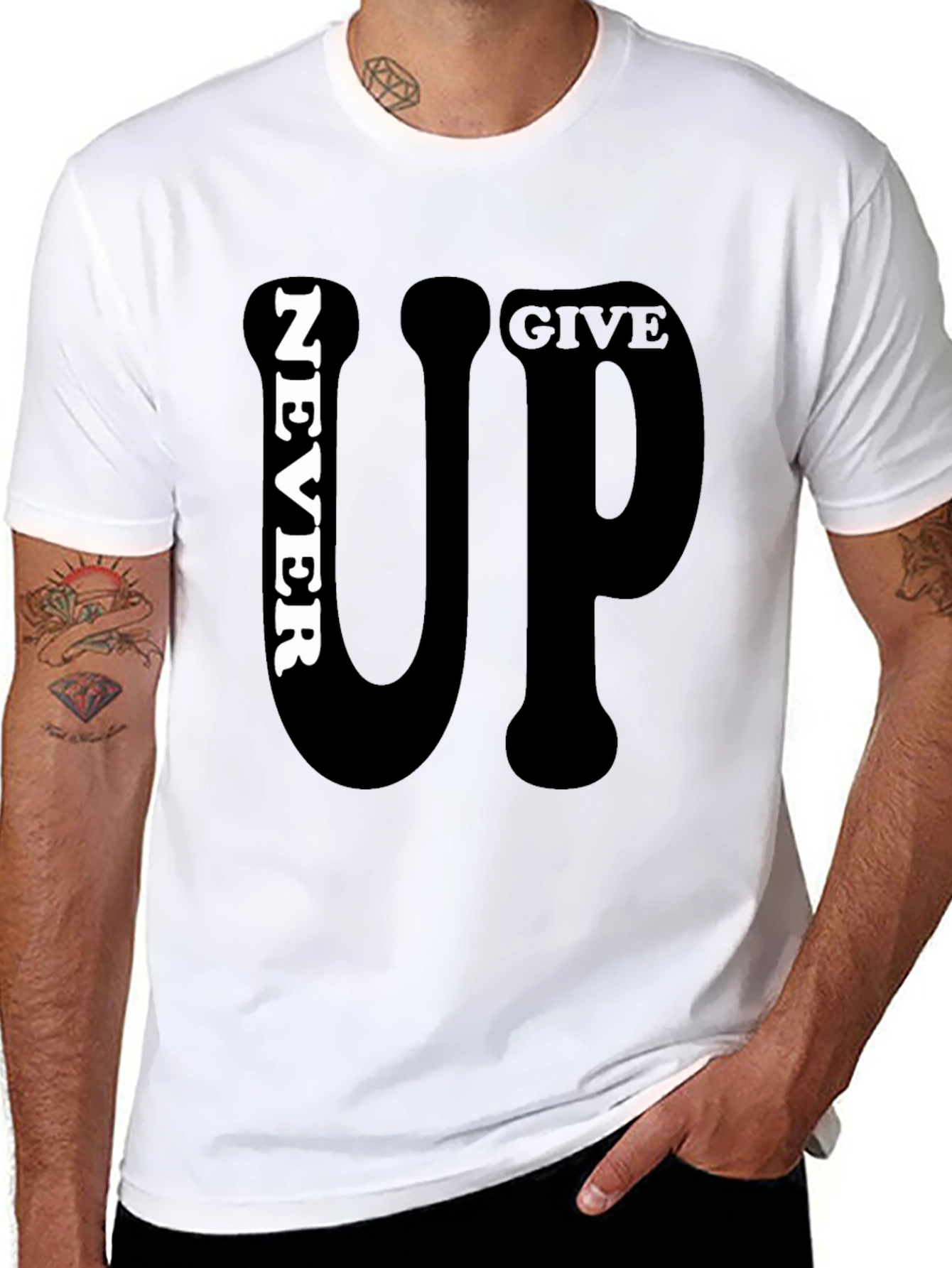 Never Give Up Graphic Print Mens Black T-Shirt