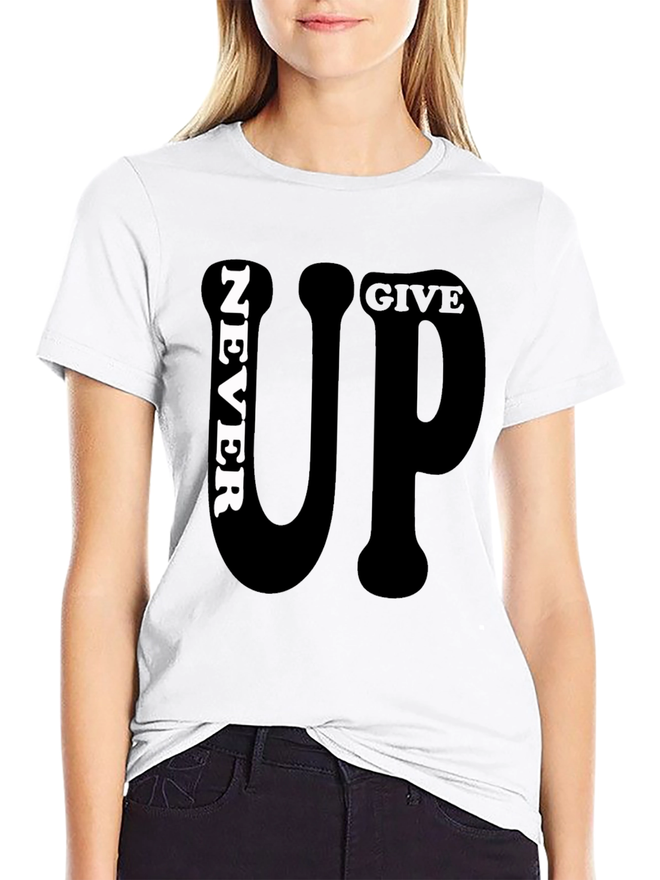 Never Give Up Graphic Print Mens Black T-Shirt