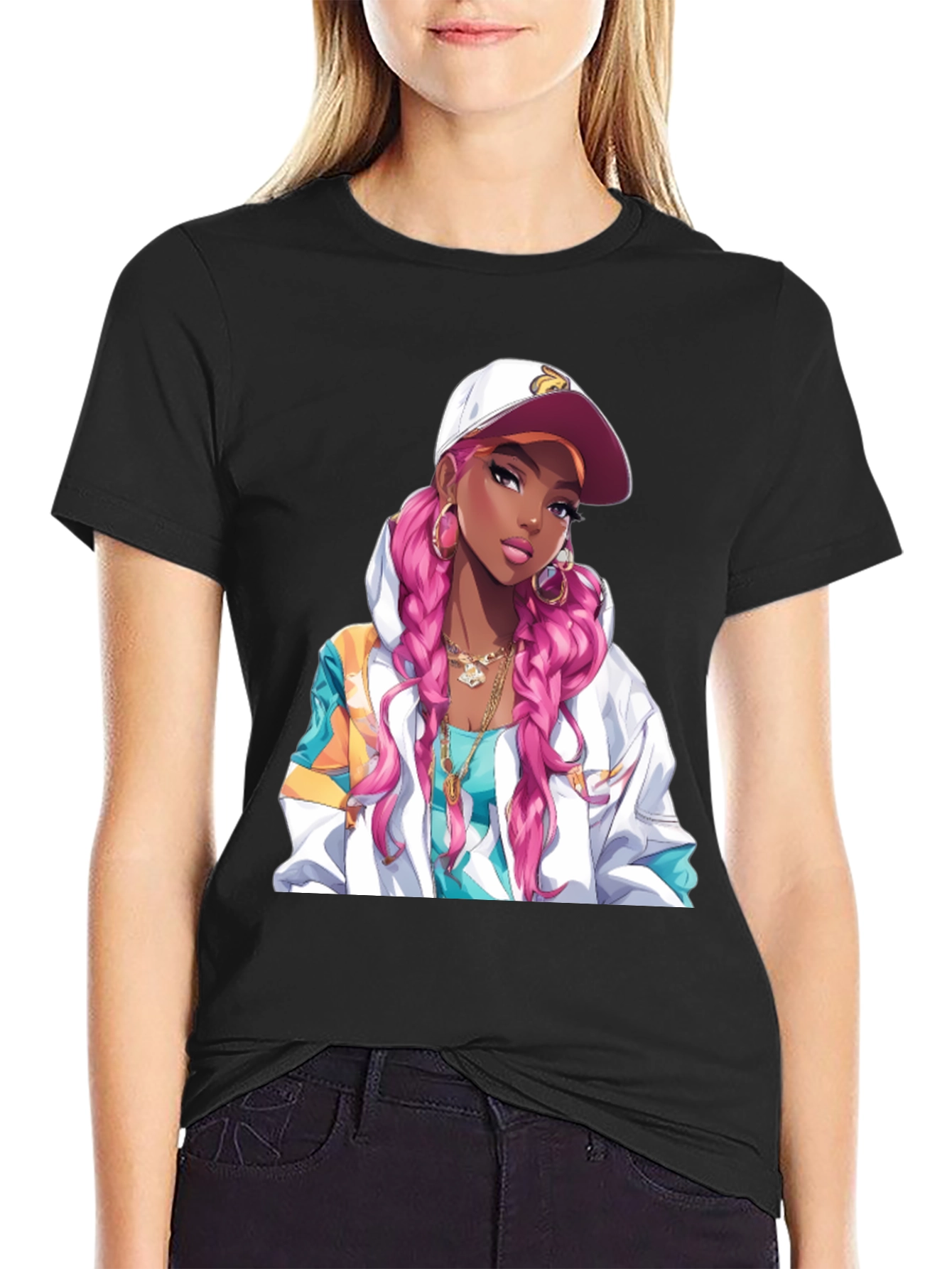Anime Girl Graphic Tee - Black T-Shirt
