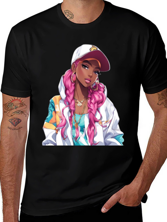 Anime Girl Graphic Tee - Black T-Shirt