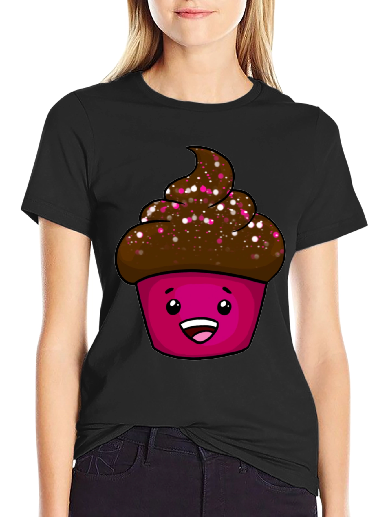 Cute Cupcake Graphic T-Shirt - Unisex Black Tee