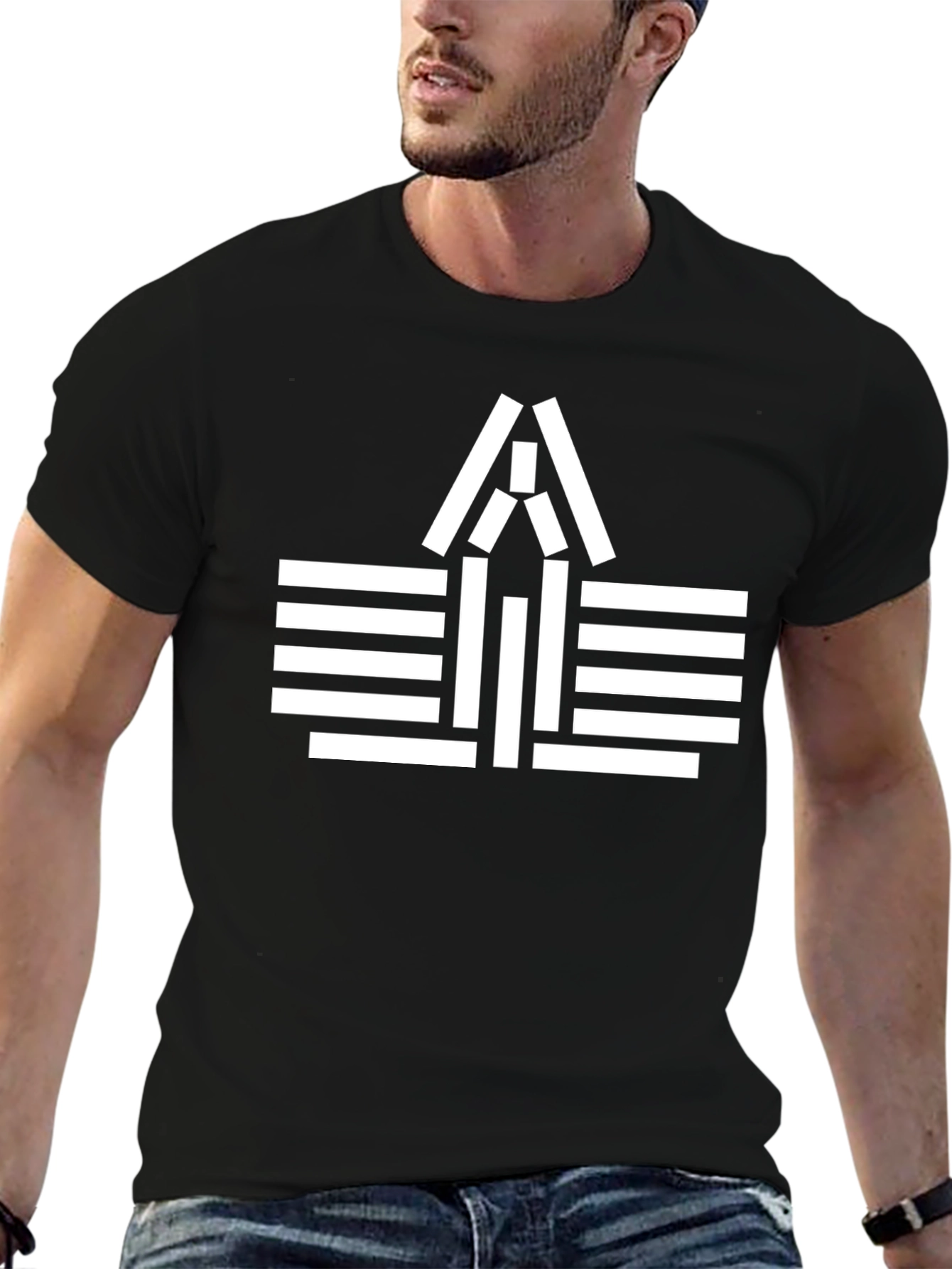 Modern Graphic Tee - Black with White Abstract Design