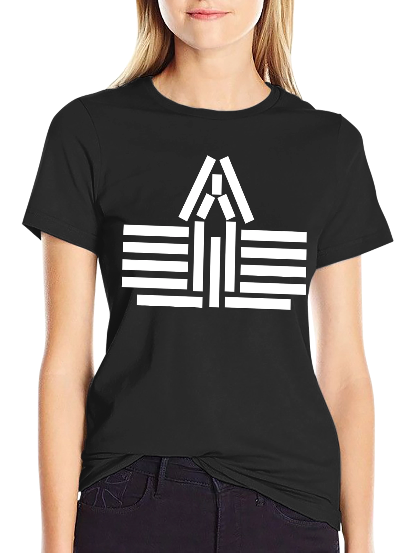 Modern Graphic Tee - Black with White Abstract Design