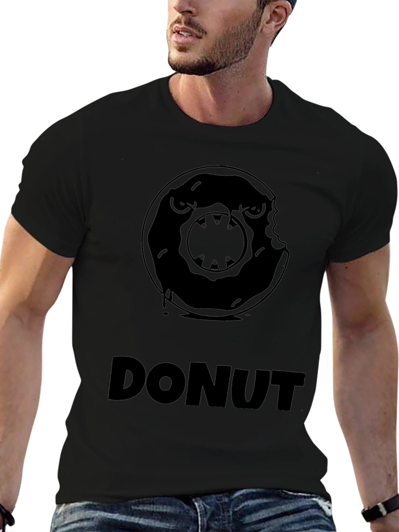 Mens Black Donut Graphic T-Shirt