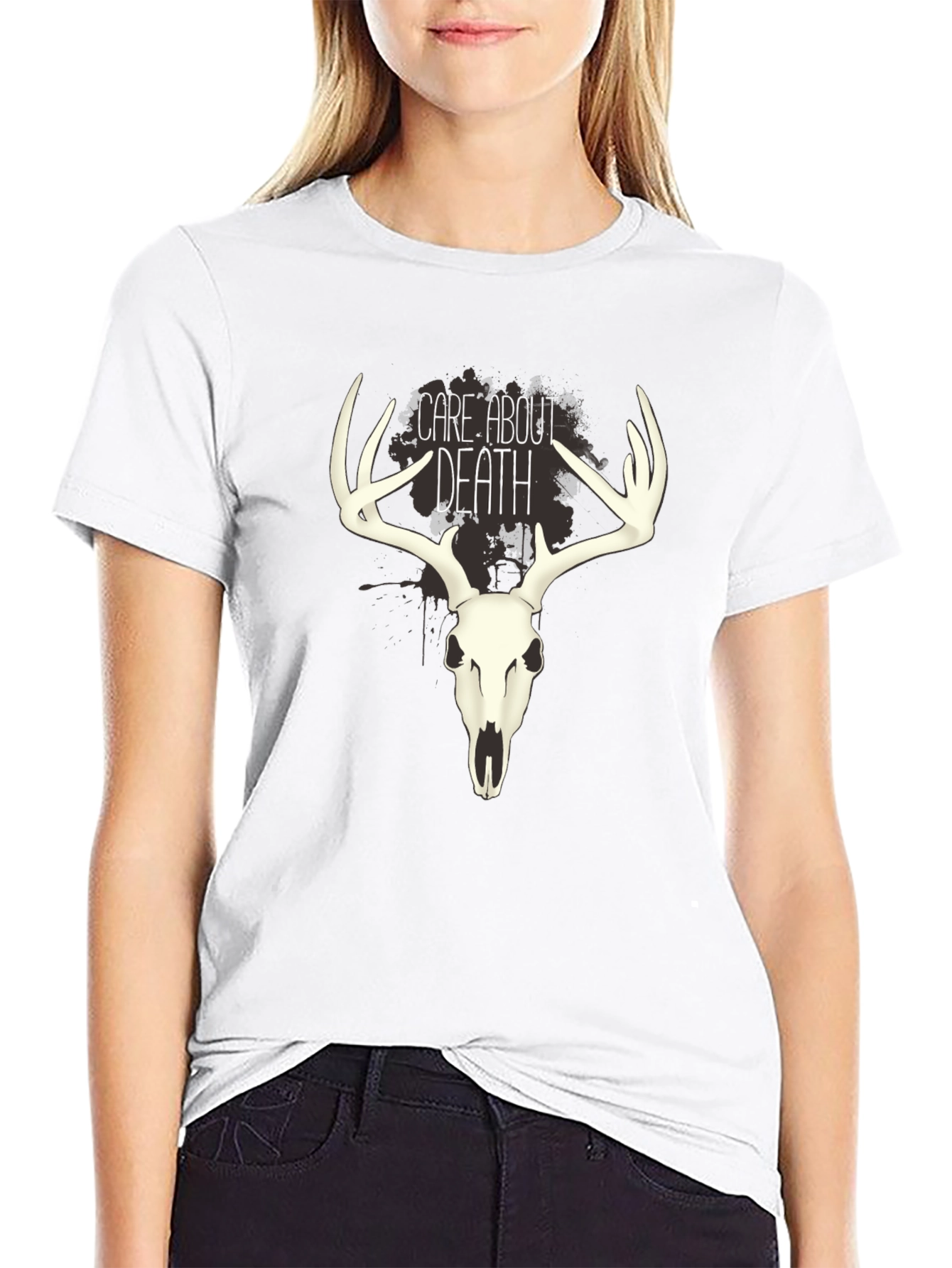 Care About Death Deer Skull Graphic T-Shirt