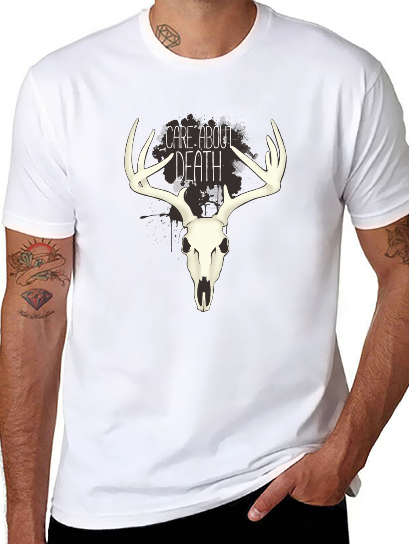 Care About Death Deer Skull Graphic T-Shirt