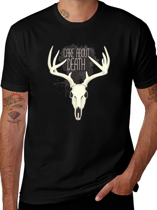 Care About Death Deer Skull Graphic T-Shirt