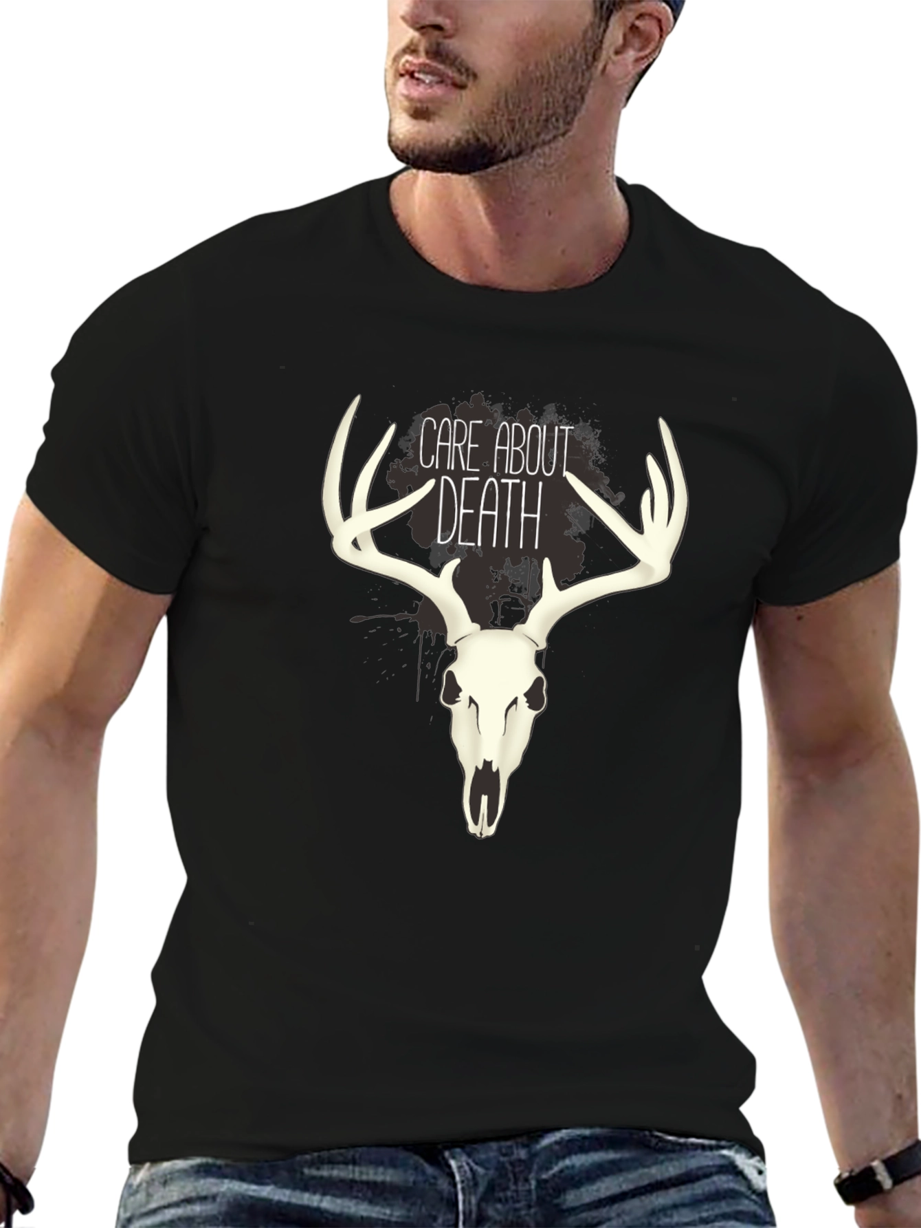 Care About Death Deer Skull Graphic T-Shirt
