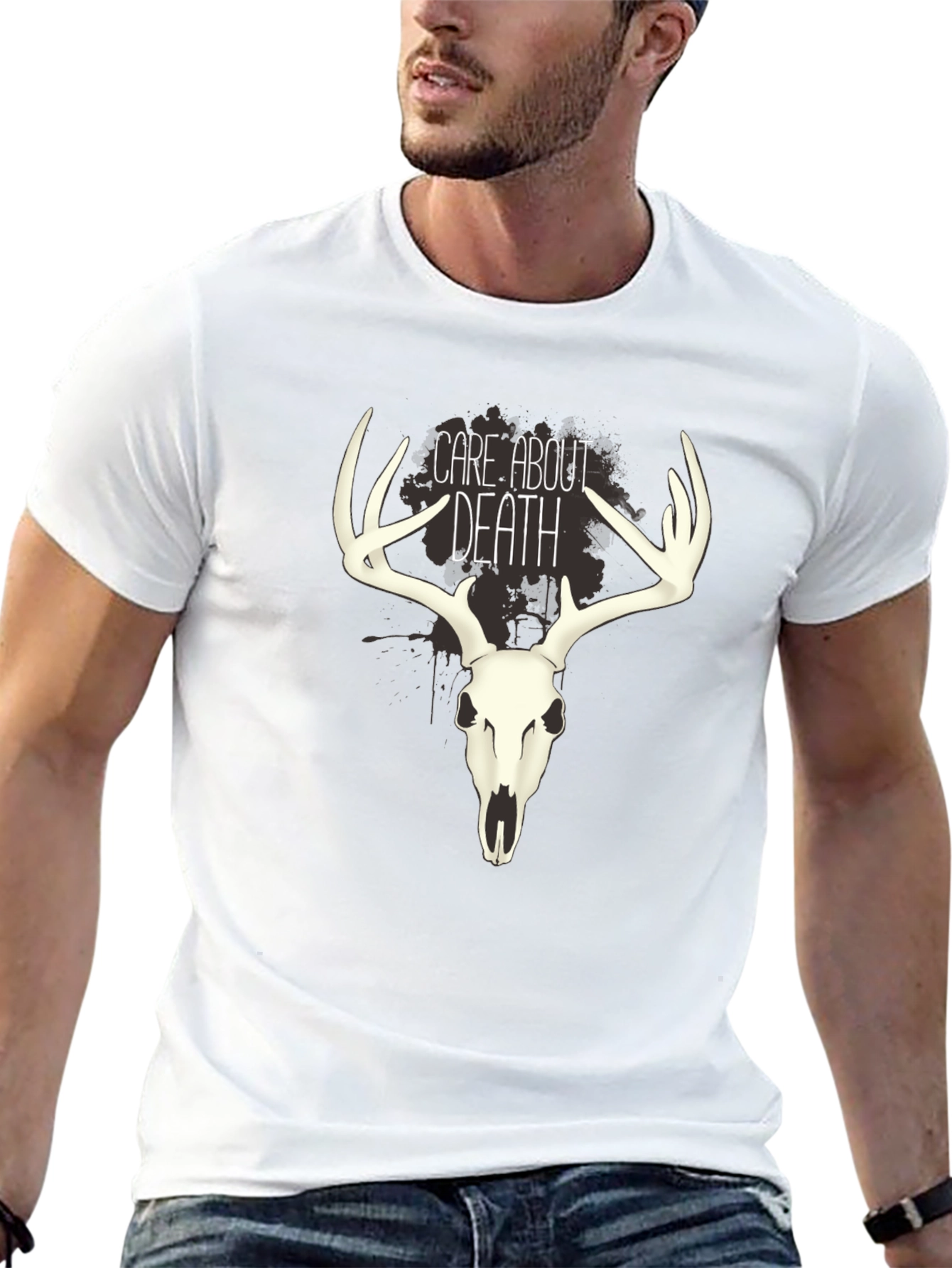 Care About Death Deer Skull Graphic T-Shirt