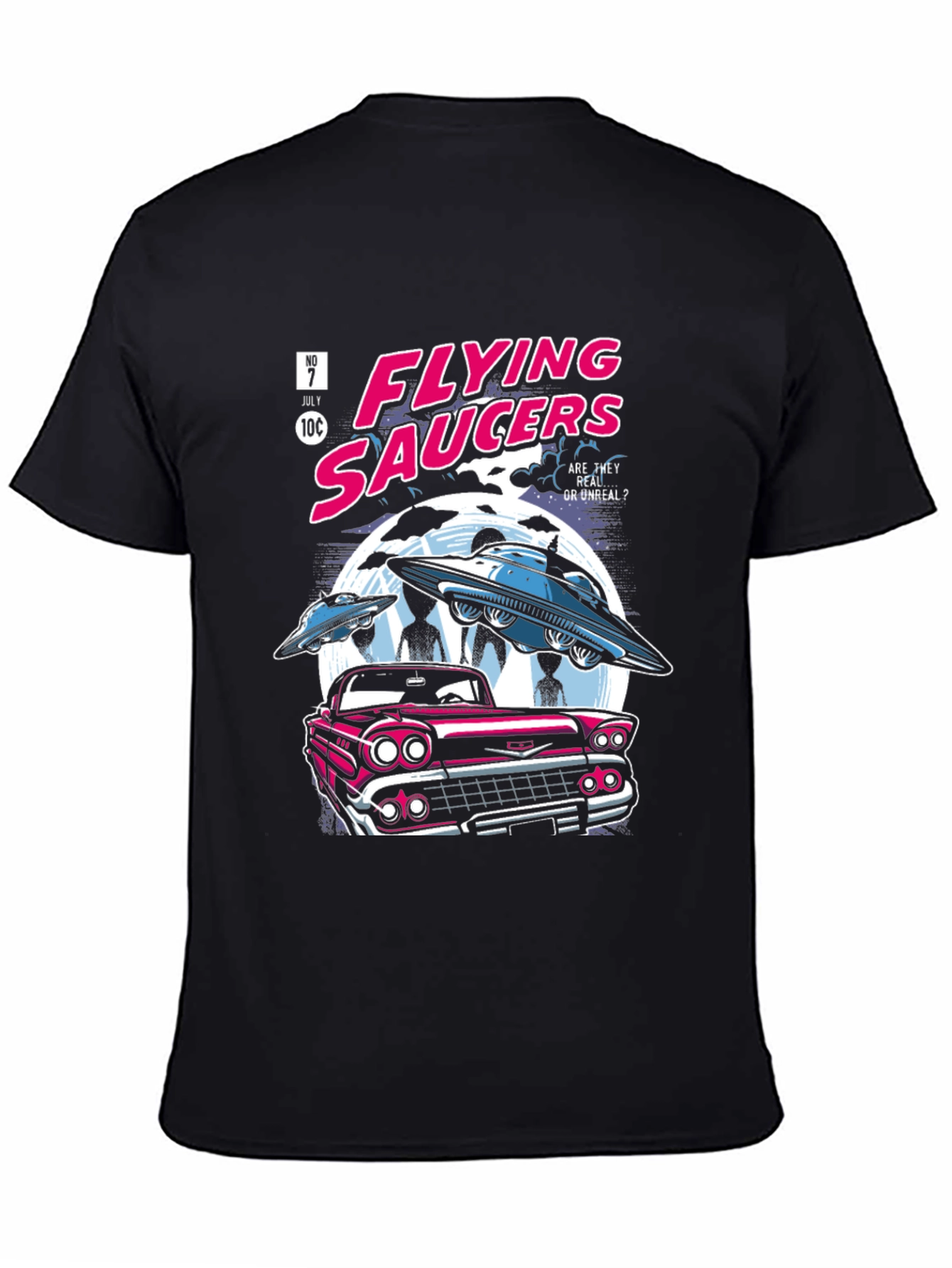 Flying Saucers Comic T-Shirt - Retro UFO Design