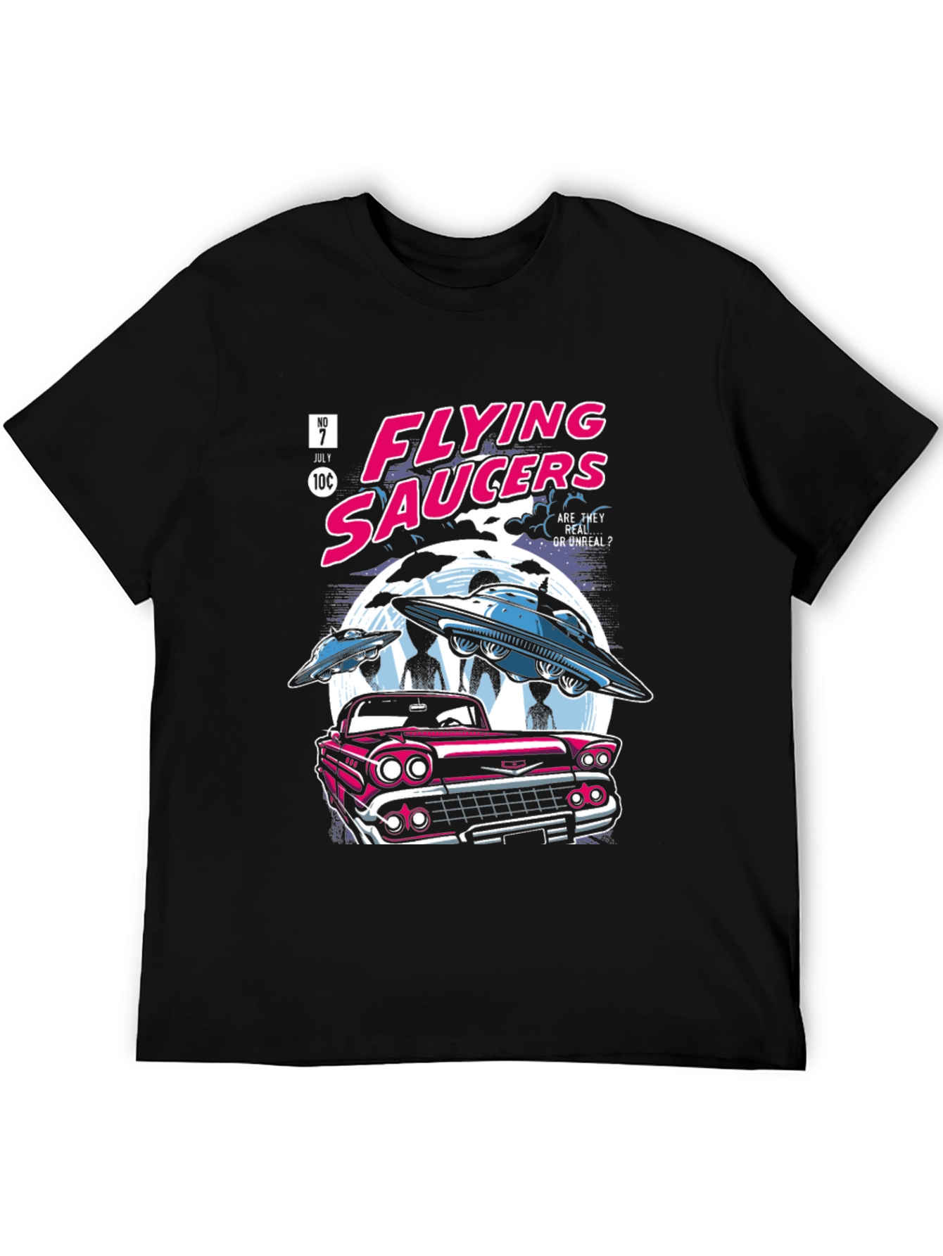 Flying Saucers Comic T-Shirt - Retro UFO Design