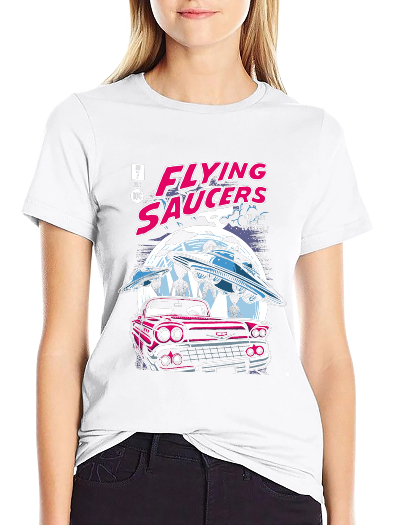 Flying Saucers Comic T-Shirt - Retro UFO Design