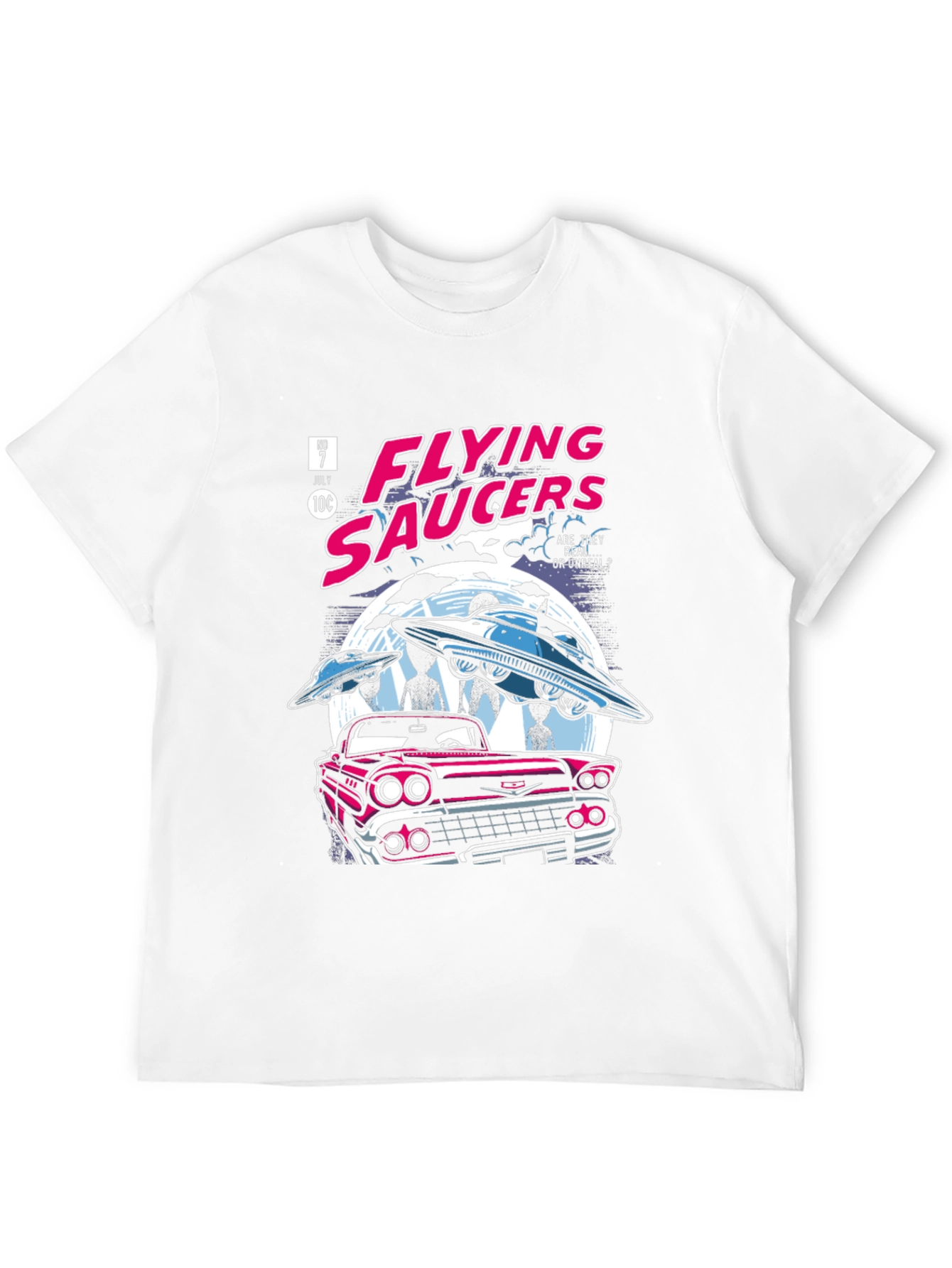 Flying Saucers Comic T-Shirt - Retro UFO Design