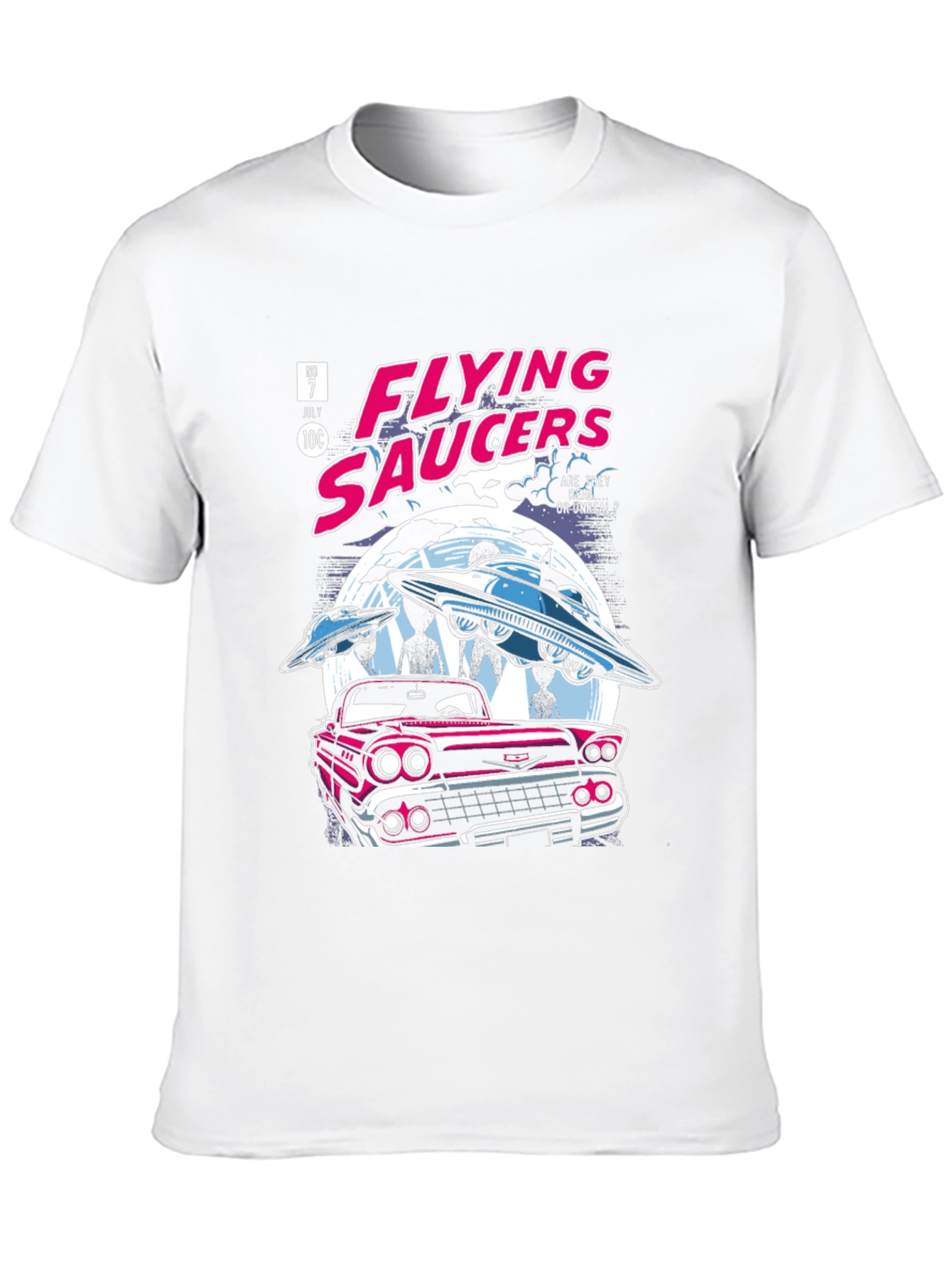 Flying Saucers Comic T-Shirt - Retro UFO Design