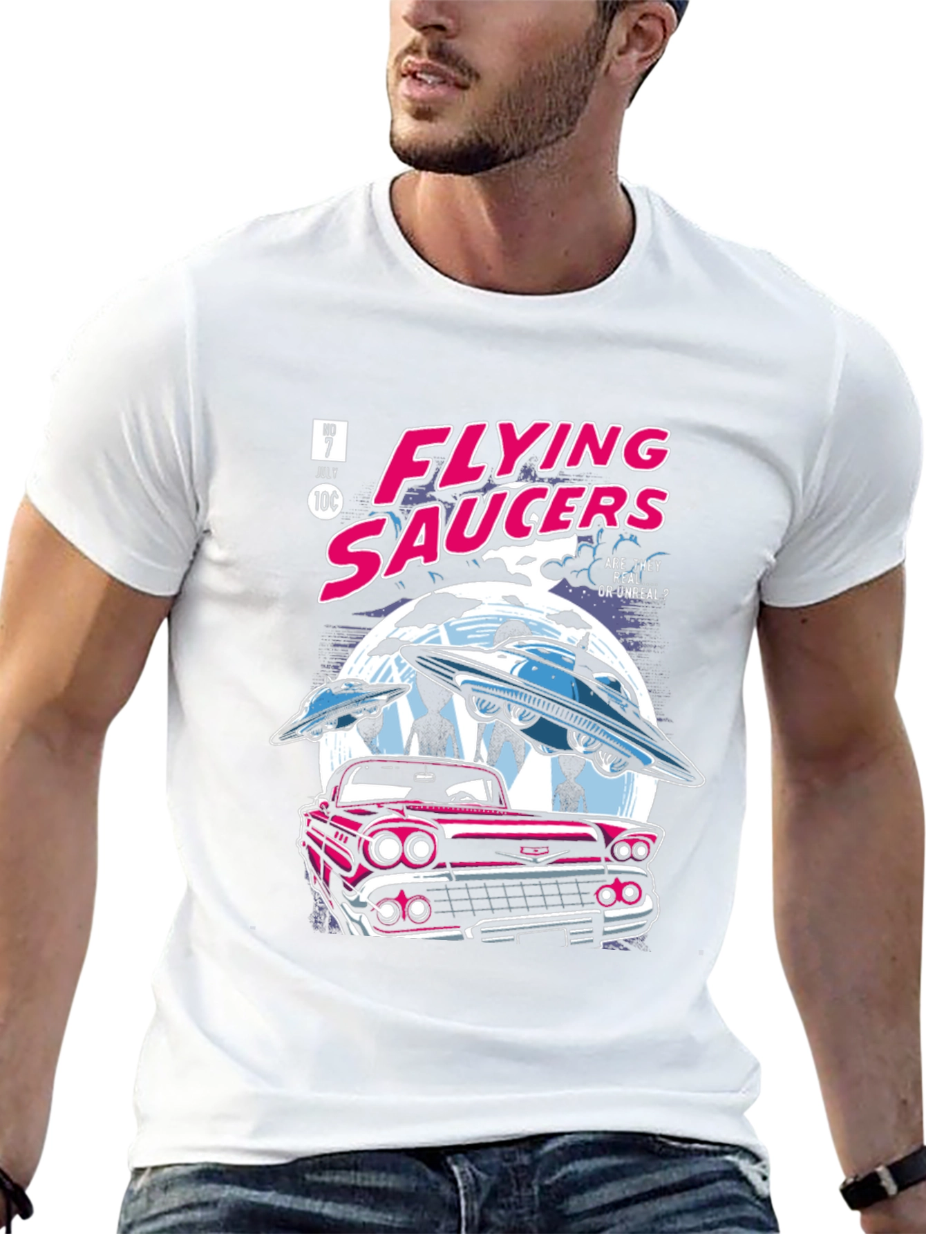 Flying Saucers Comic T-Shirt - Retro UFO Design