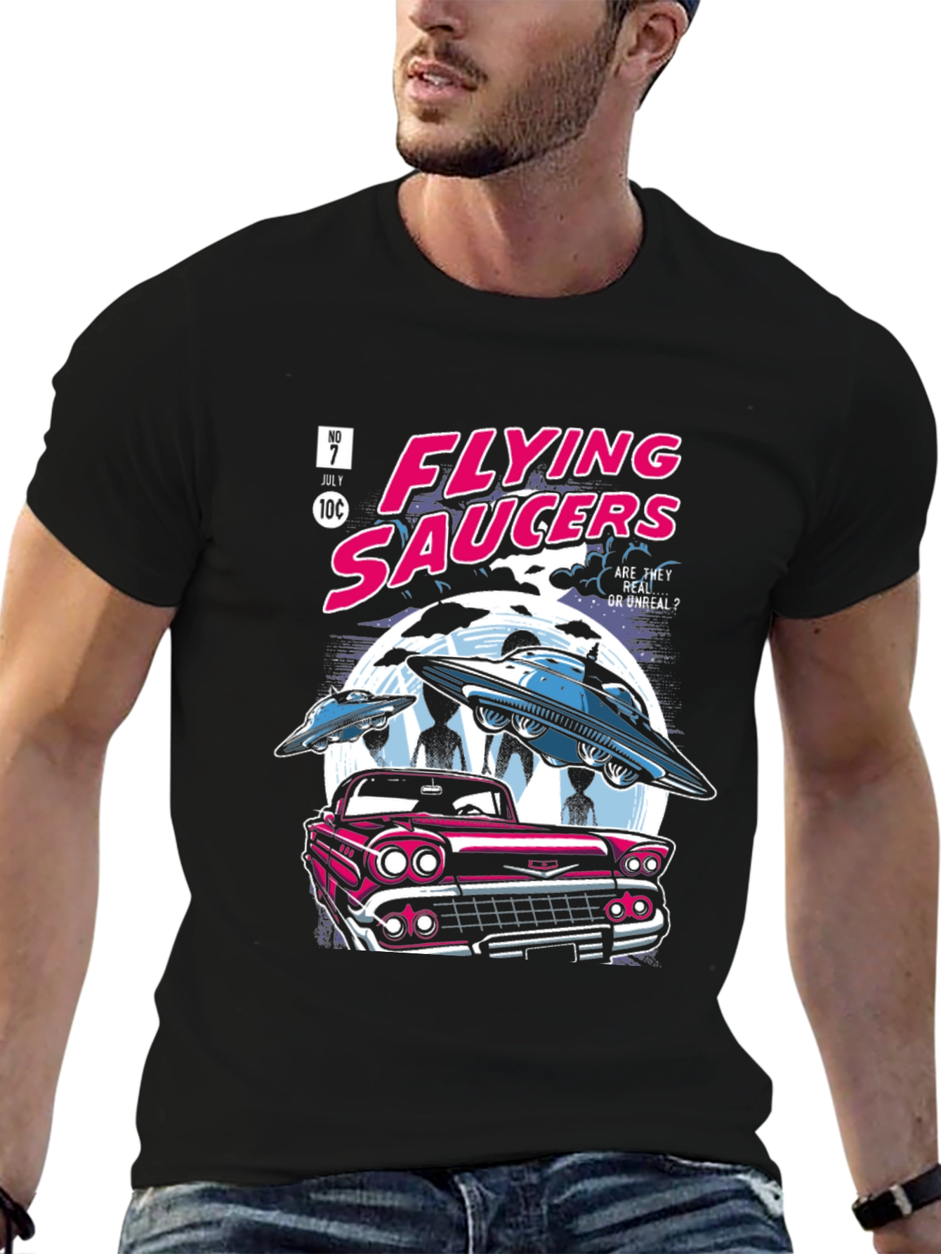 Flying Saucers Comic T-Shirt - Retro UFO Design