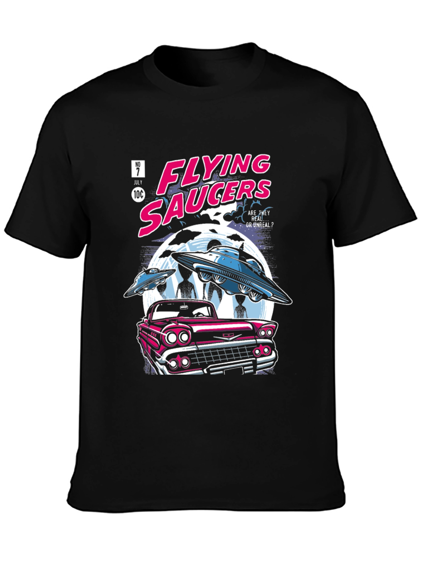 Flying Saucers Comic T-Shirt - Retro UFO Design
