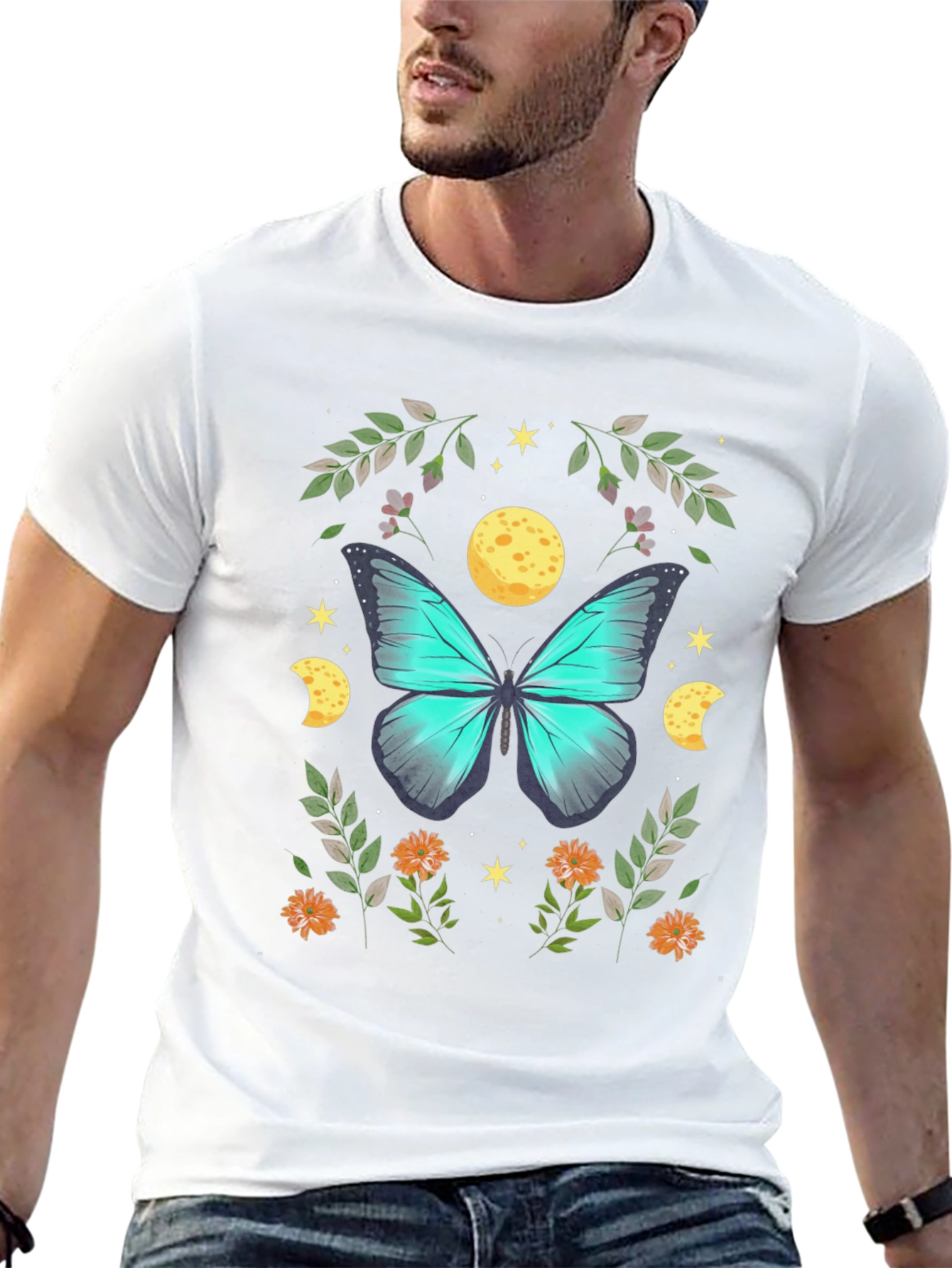 Butterfly & Moon Graphic Tee - Nature Lovers Shirt