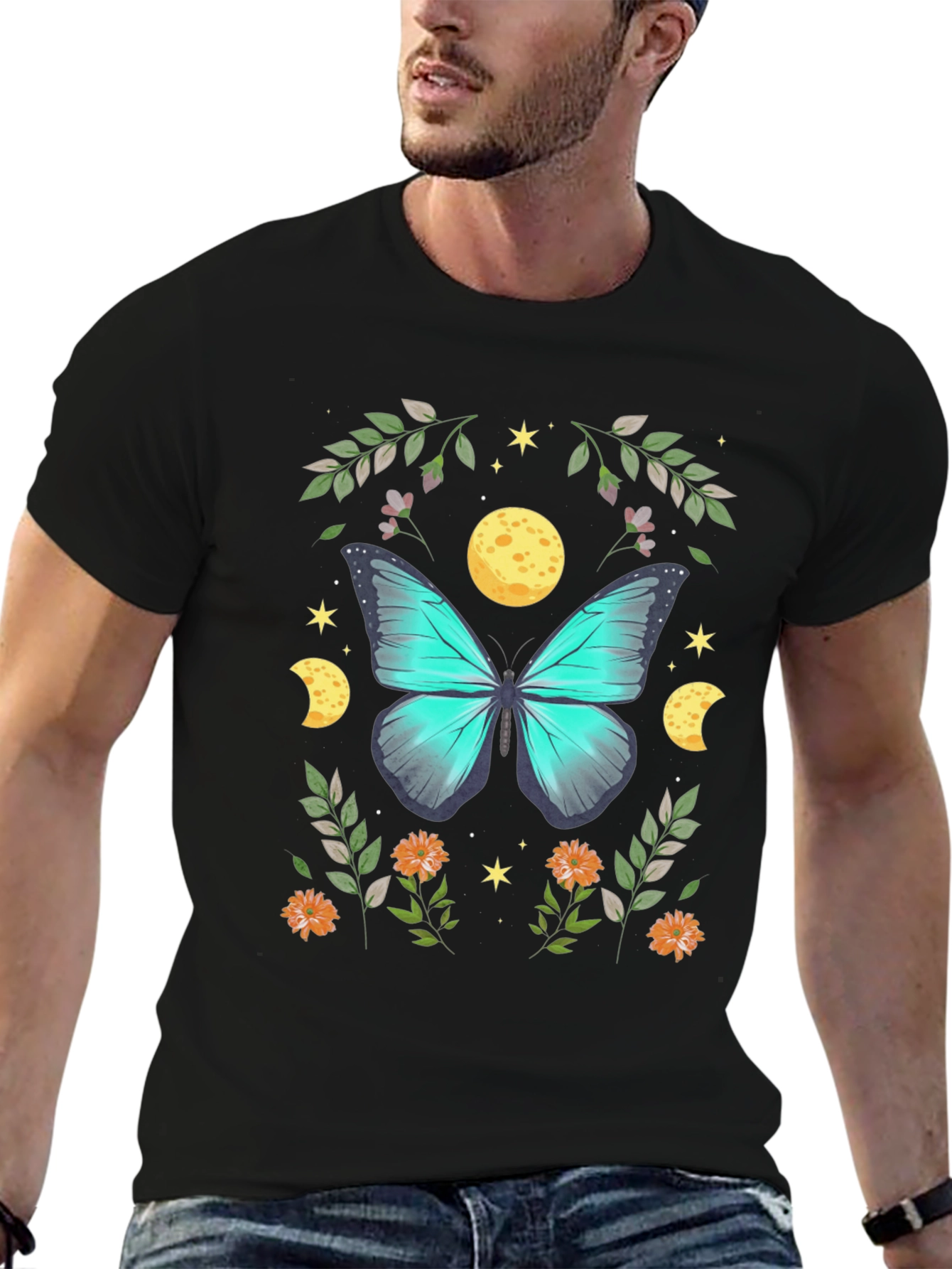 Butterfly & Moon Graphic Tee - Nature Lovers Shirt