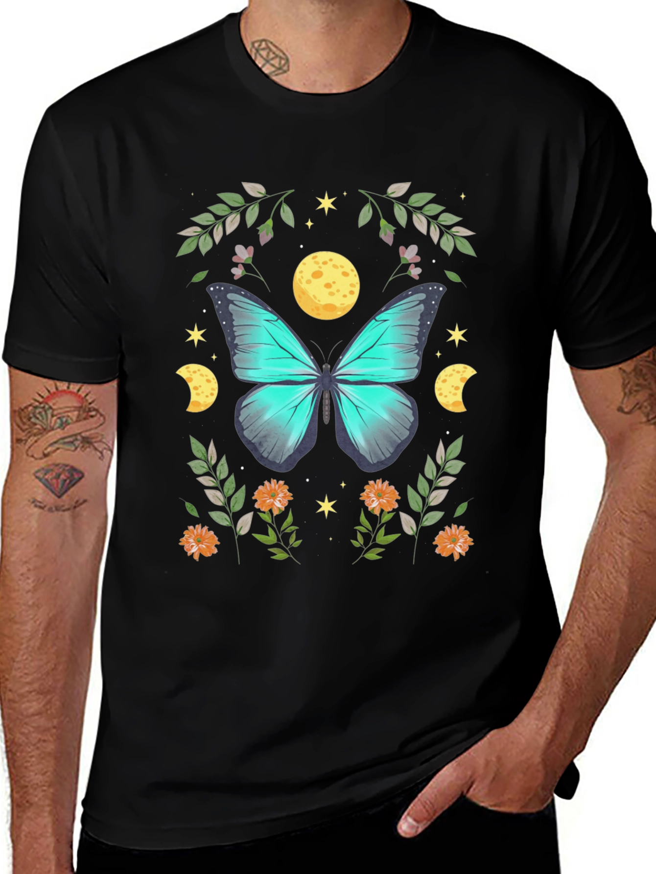 Butterfly & Moon Graphic Tee - Nature Lovers Shirt