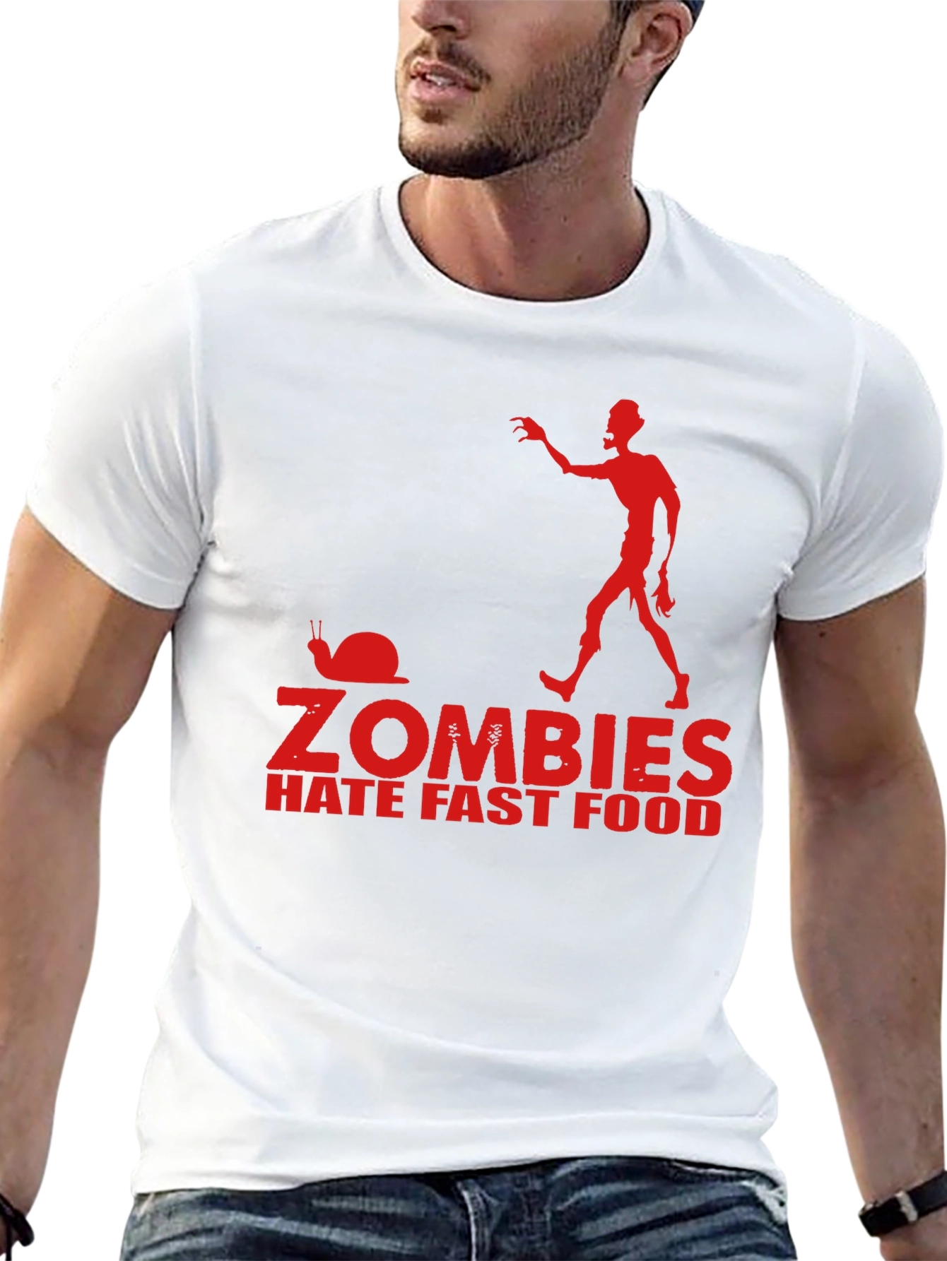 Zombies Hate Fast Food Black T-Shirt Funny Graphic Tee