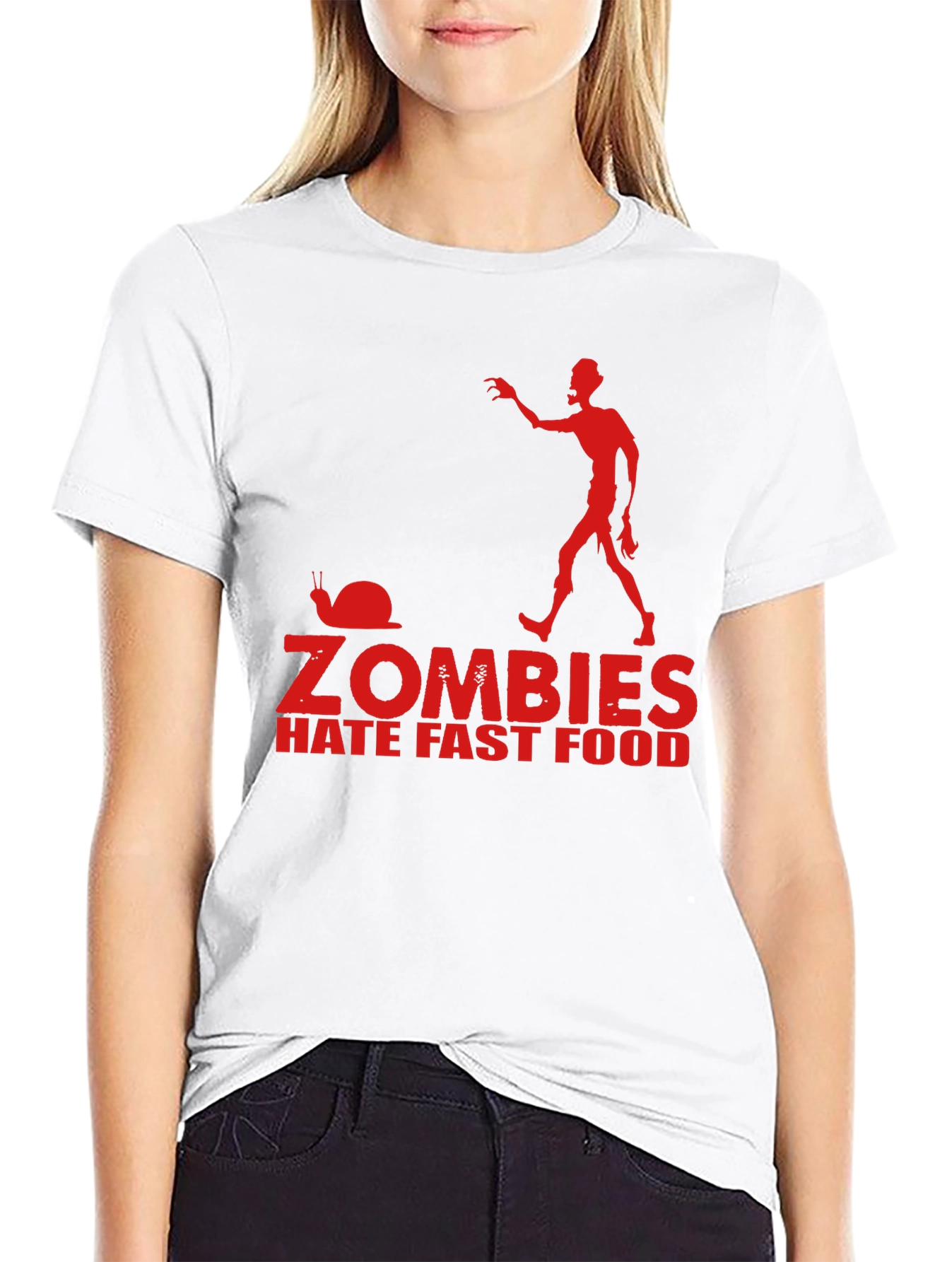 Zombies Hate Fast Food Black T-Shirt Funny Graphic Tee