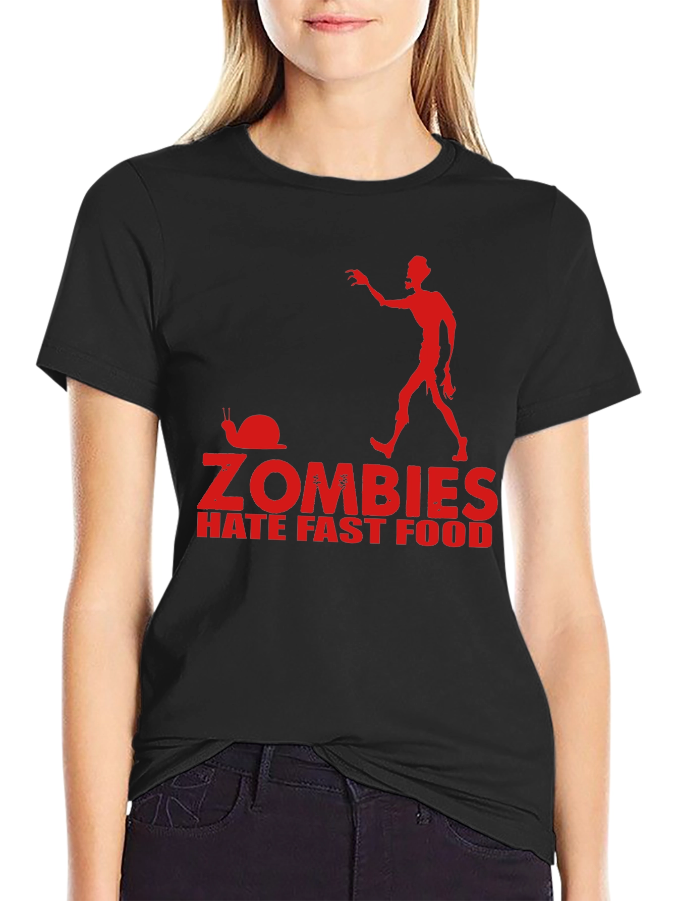 Zombies Hate Fast Food Black T-Shirt Funny Graphic Tee