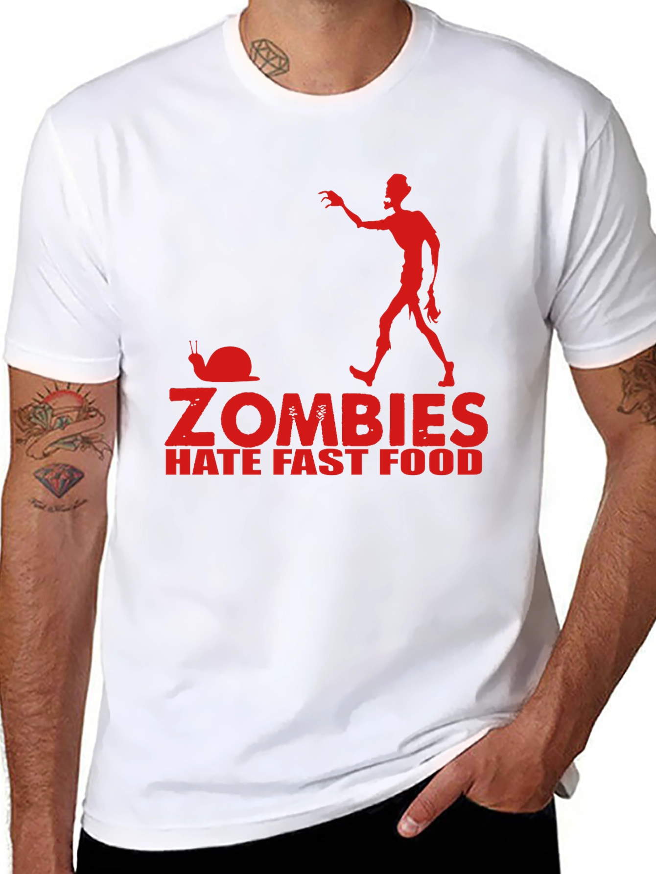 Zombies Hate Fast Food Black T-Shirt Funny Graphic Tee