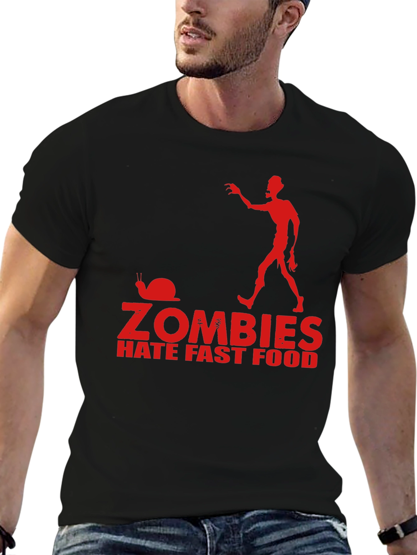 Zombies Hate Fast Food Black T-Shirt Funny Graphic Tee