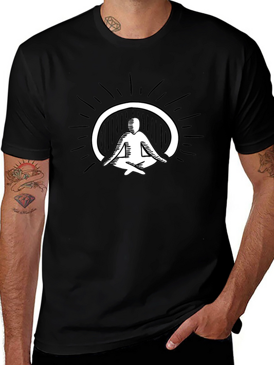 Mens Black T-Shirt - Meditating Figure Graphic Tee