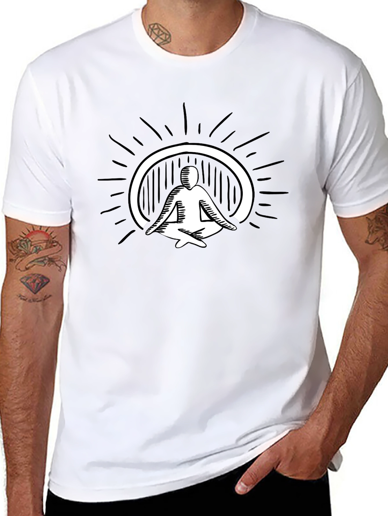 Mens Black T-Shirt - Meditating Figure Graphic Tee