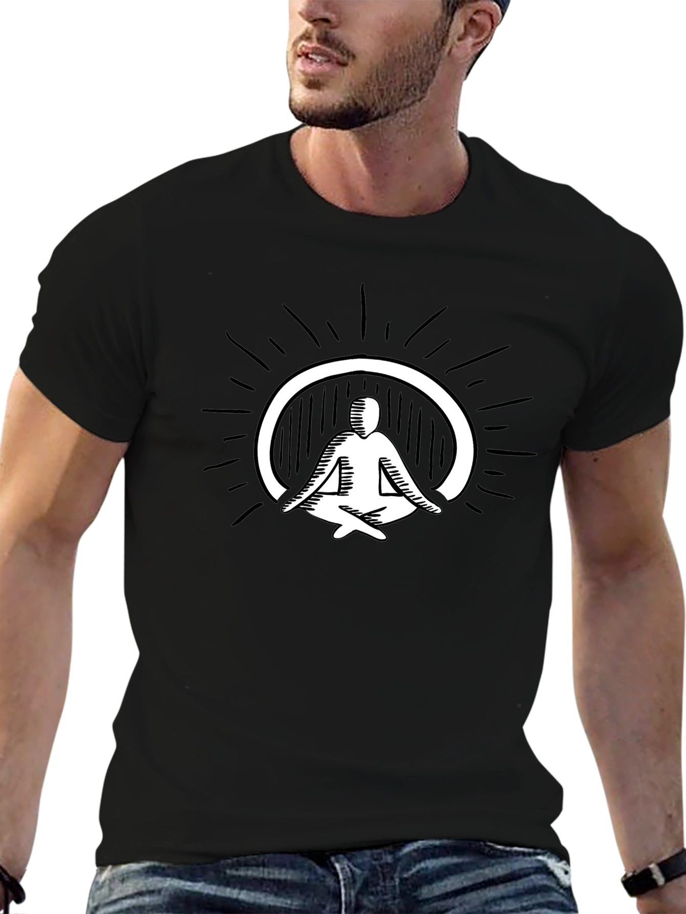 Mens Black T-Shirt - Meditating Figure Graphic Tee