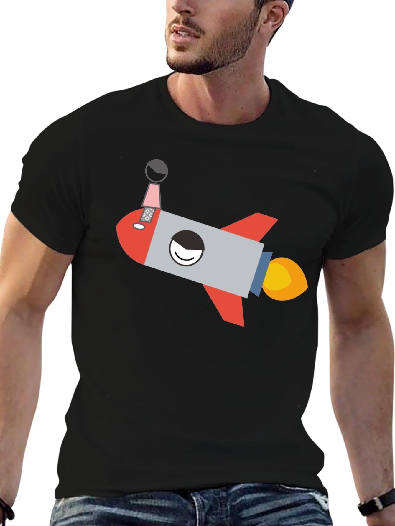 Rocket Graphic T-Shirt - Black Cotton Tee