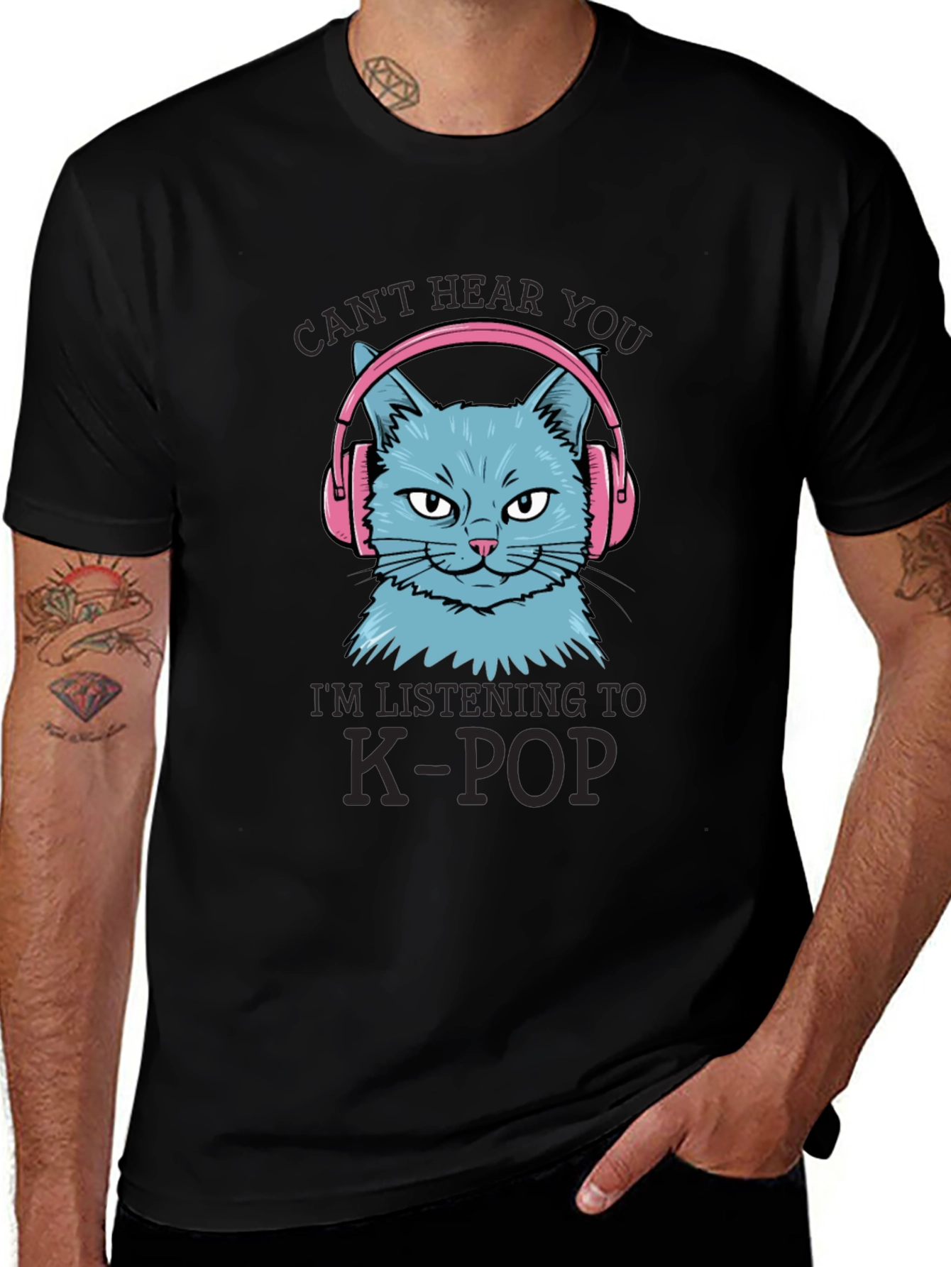 K-Pop Cat T-Shirt - Cant Hear You!