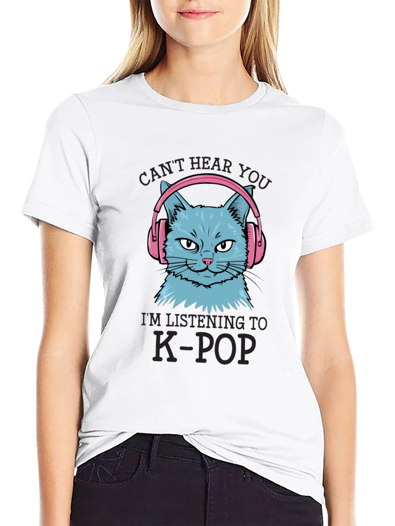 K-Pop Cat T-Shirt - Cant Hear You!