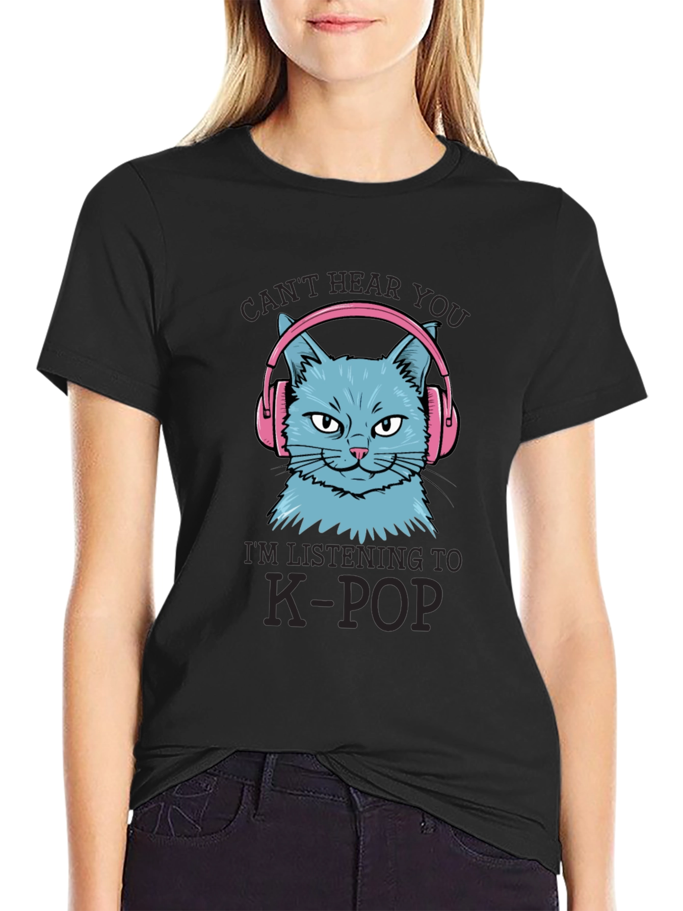 K-Pop Cat T-Shirt - Cant Hear You!