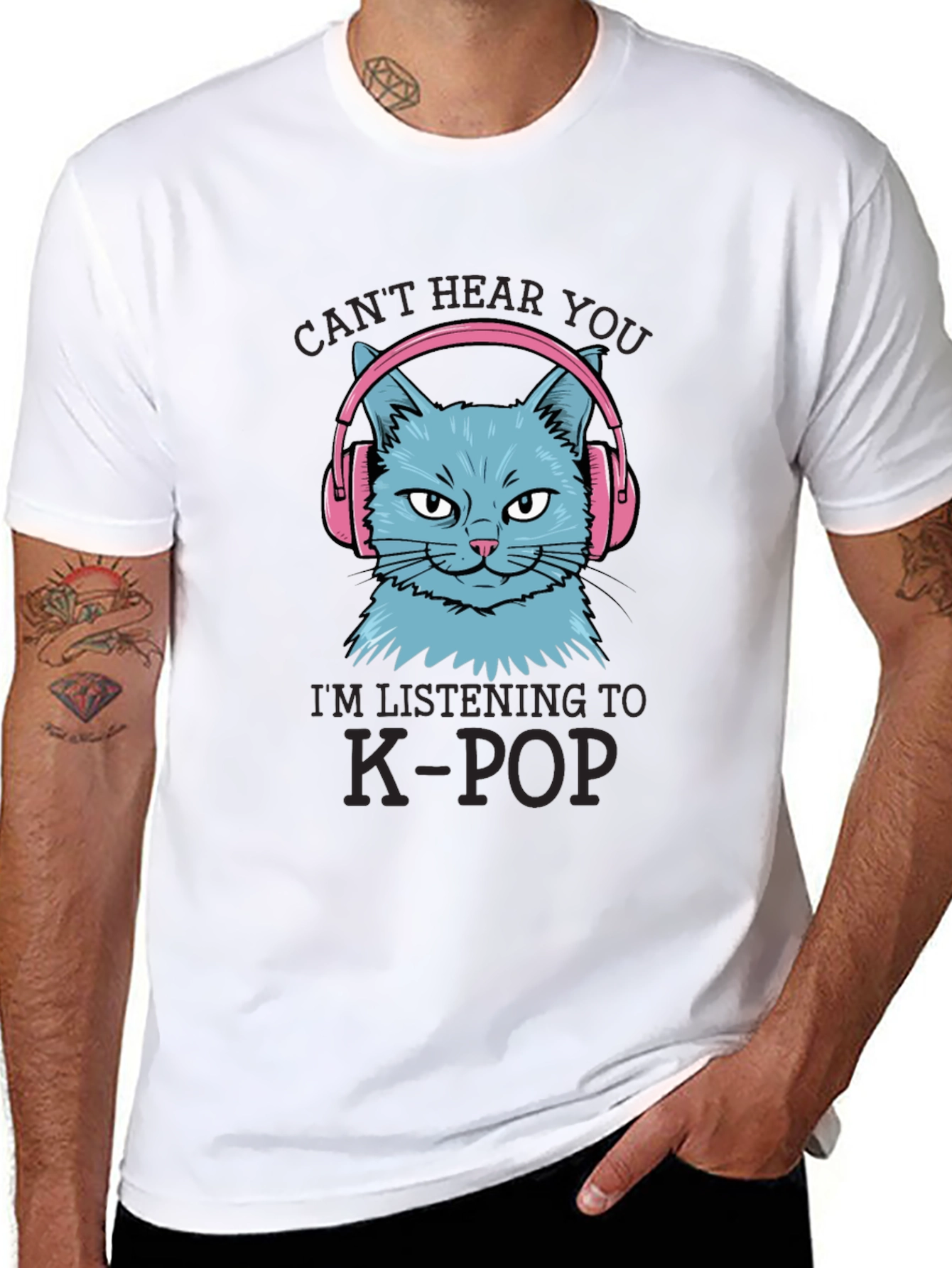 K-Pop Cat T-Shirt - Cant Hear You!