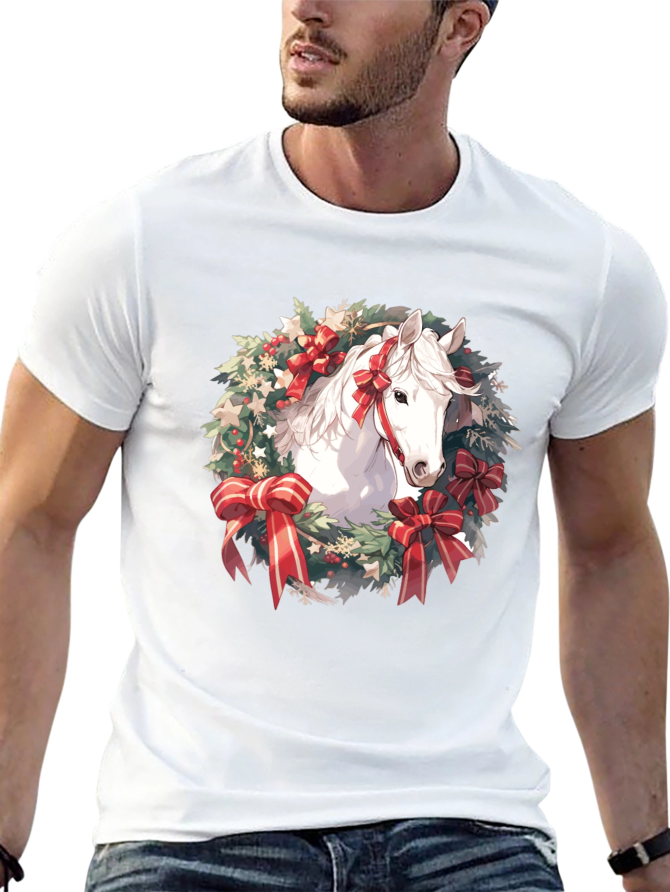 Festive Horse Wreath Graphic Tee