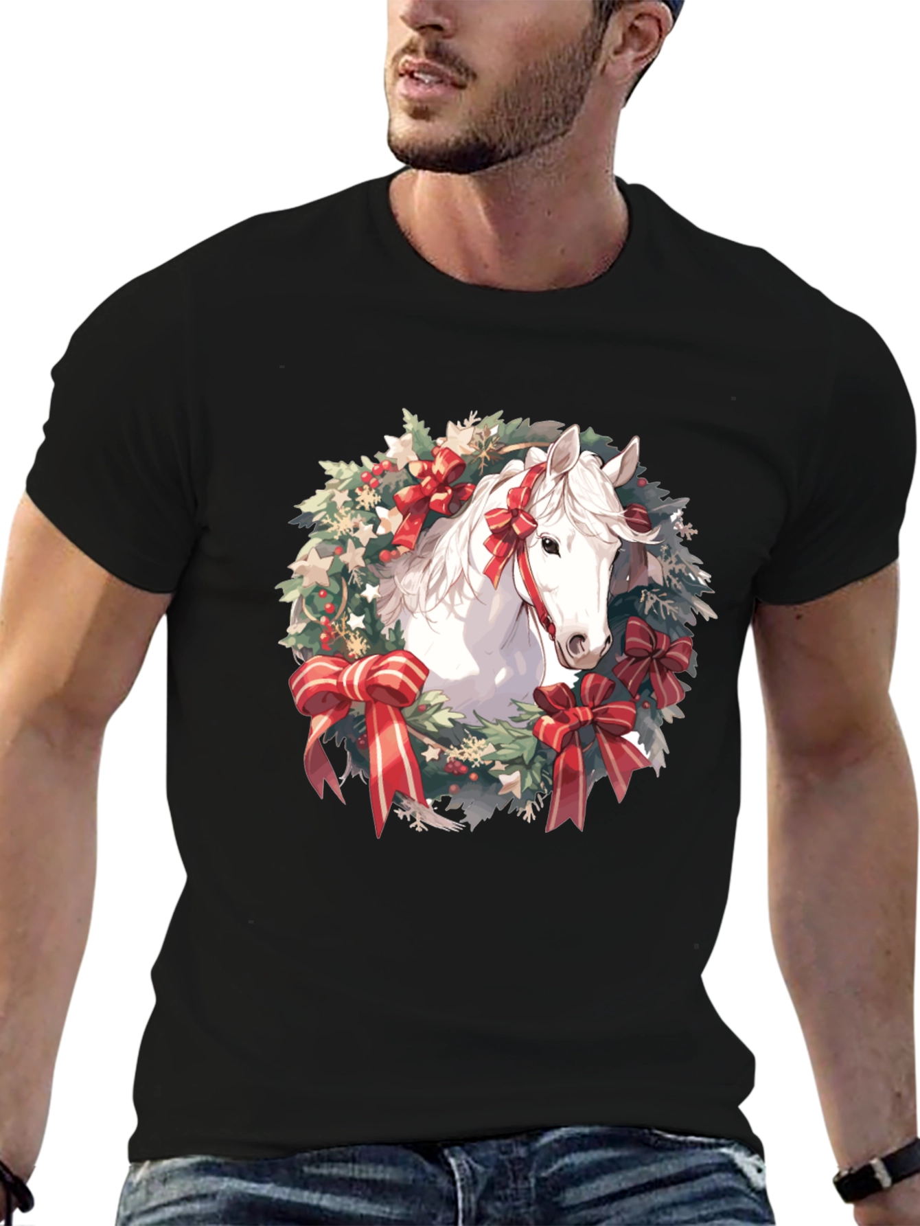 Festive Horse Wreath Graphic Tee