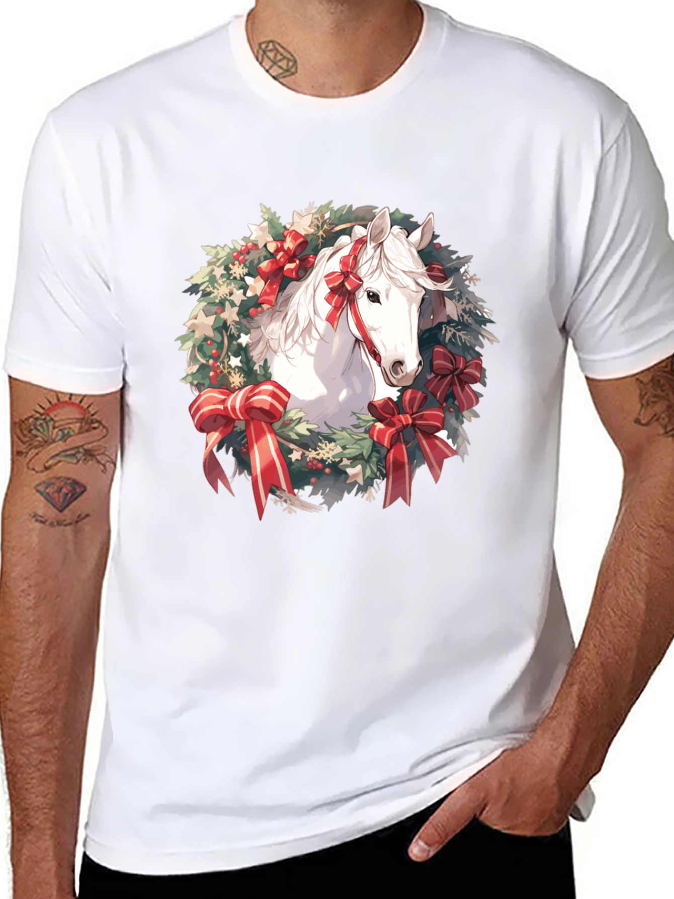 Festive Horse Wreath Graphic Tee