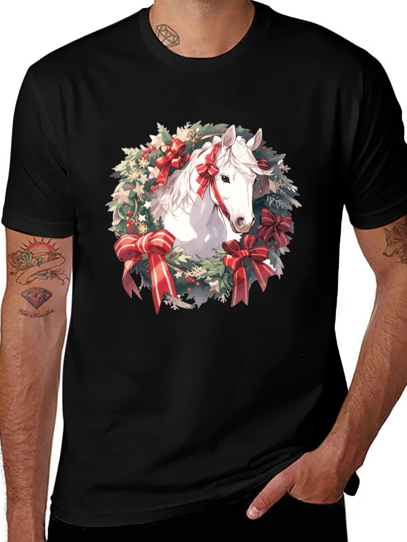 Festive Horse Wreath Graphic Tee
