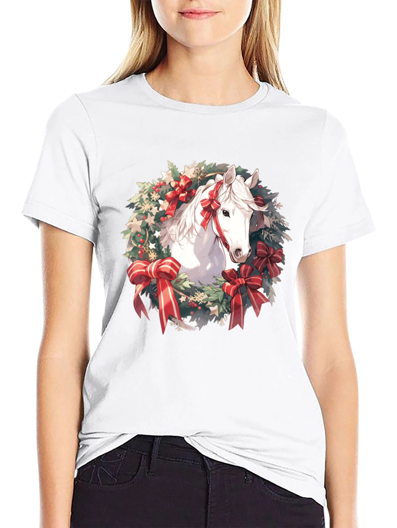 Festive Horse Wreath Graphic Tee