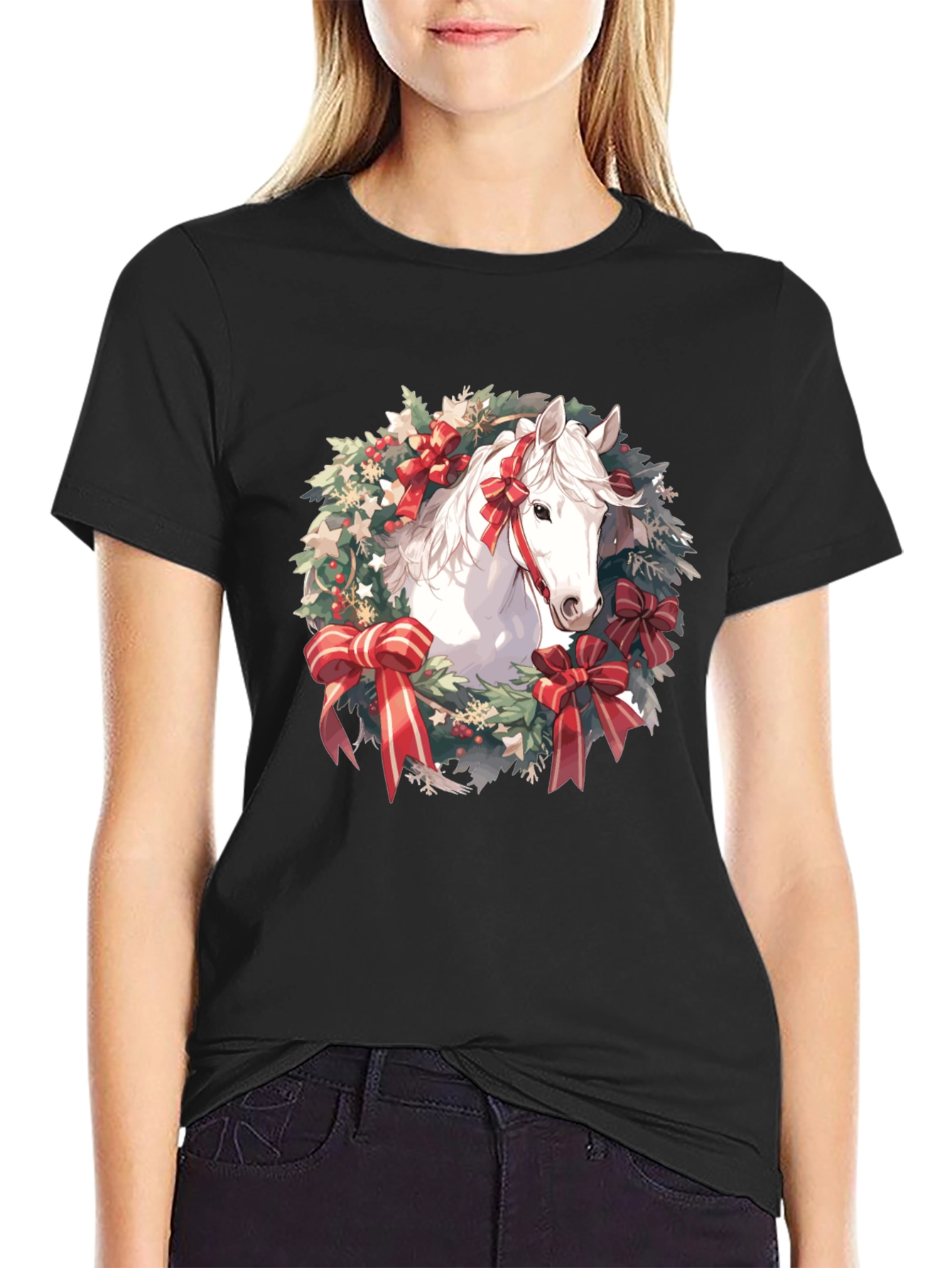 Festive Horse Wreath Graphic Tee